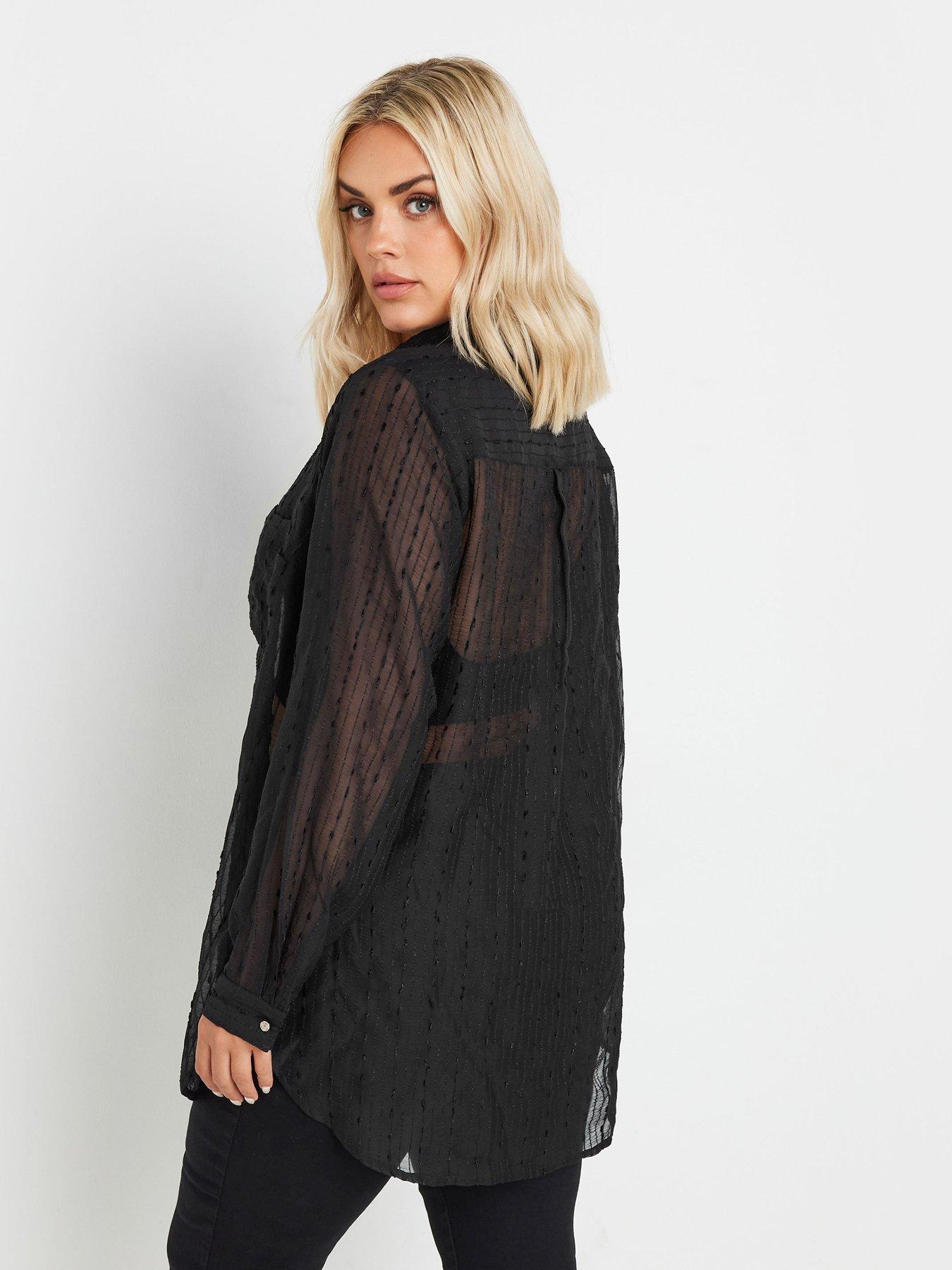 yours-curve-texture-sheer-shirt-blackstillFront