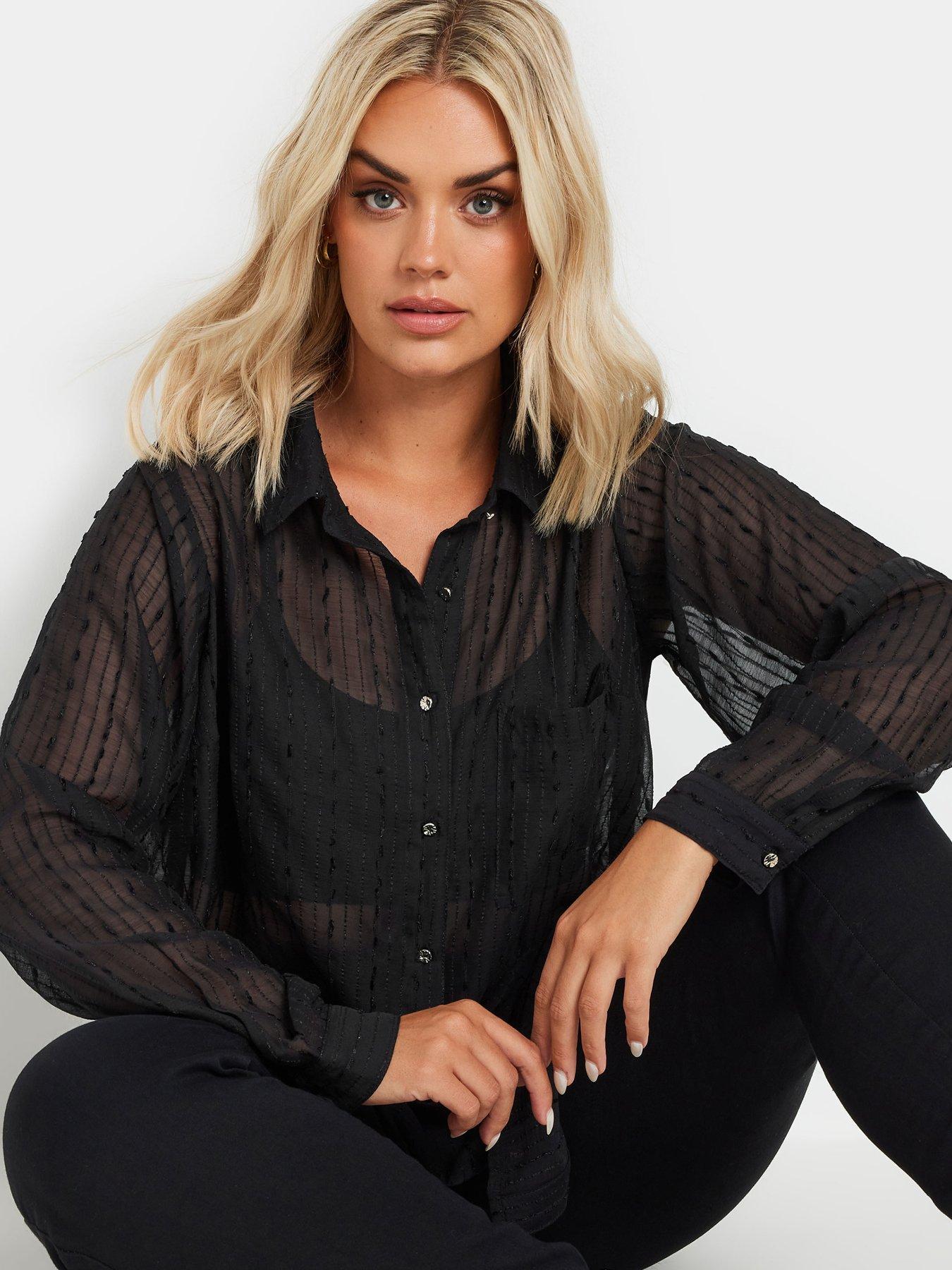 yours-curve-texture-sheer-shirt-blackoutfit