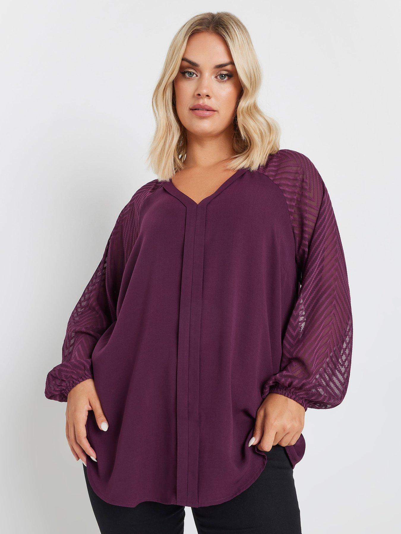 yours-curve-burnout-sleeve-blouse-purple