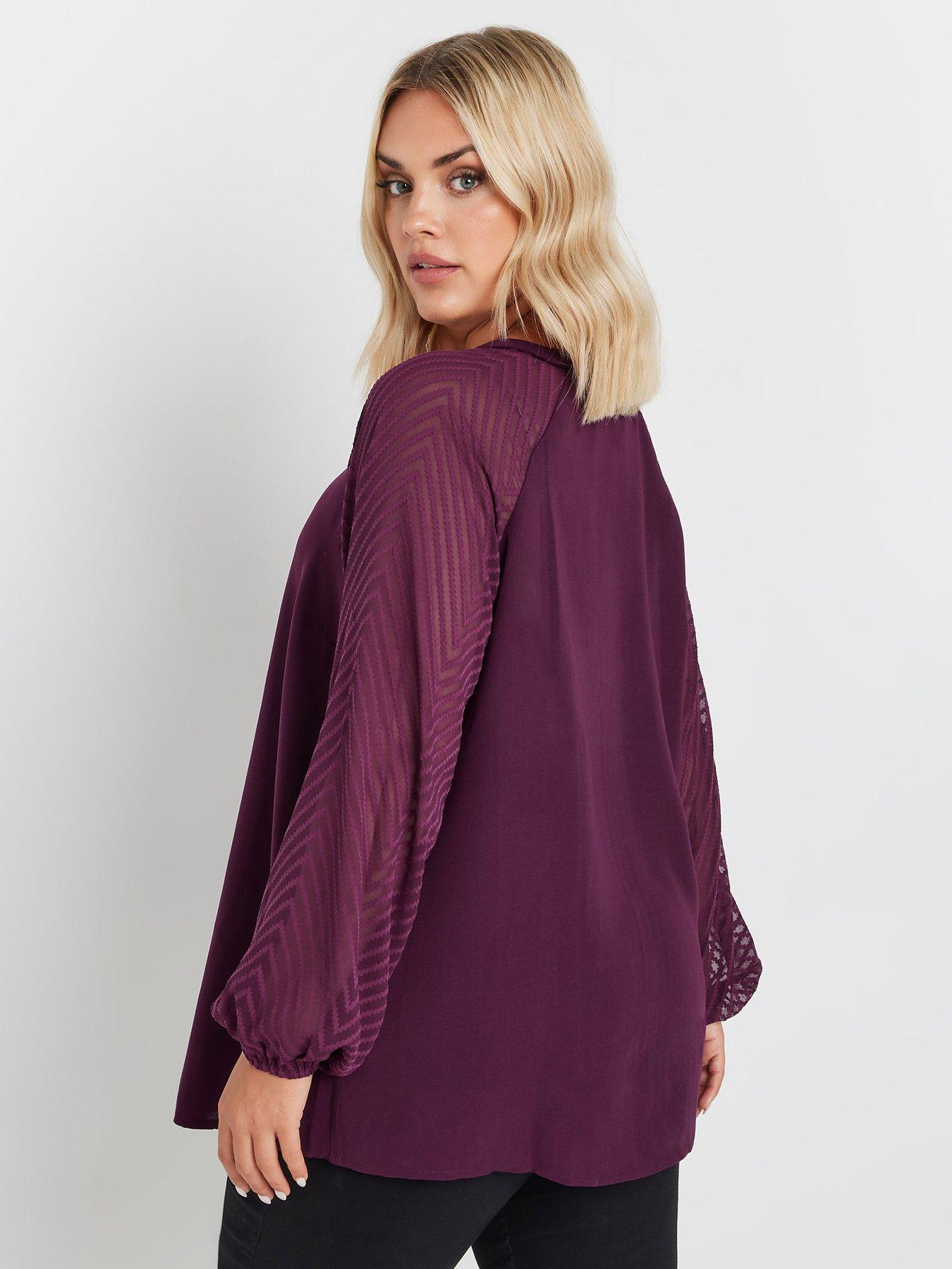 yours-curve-burnout-sleeve-blouse-purplestillFront