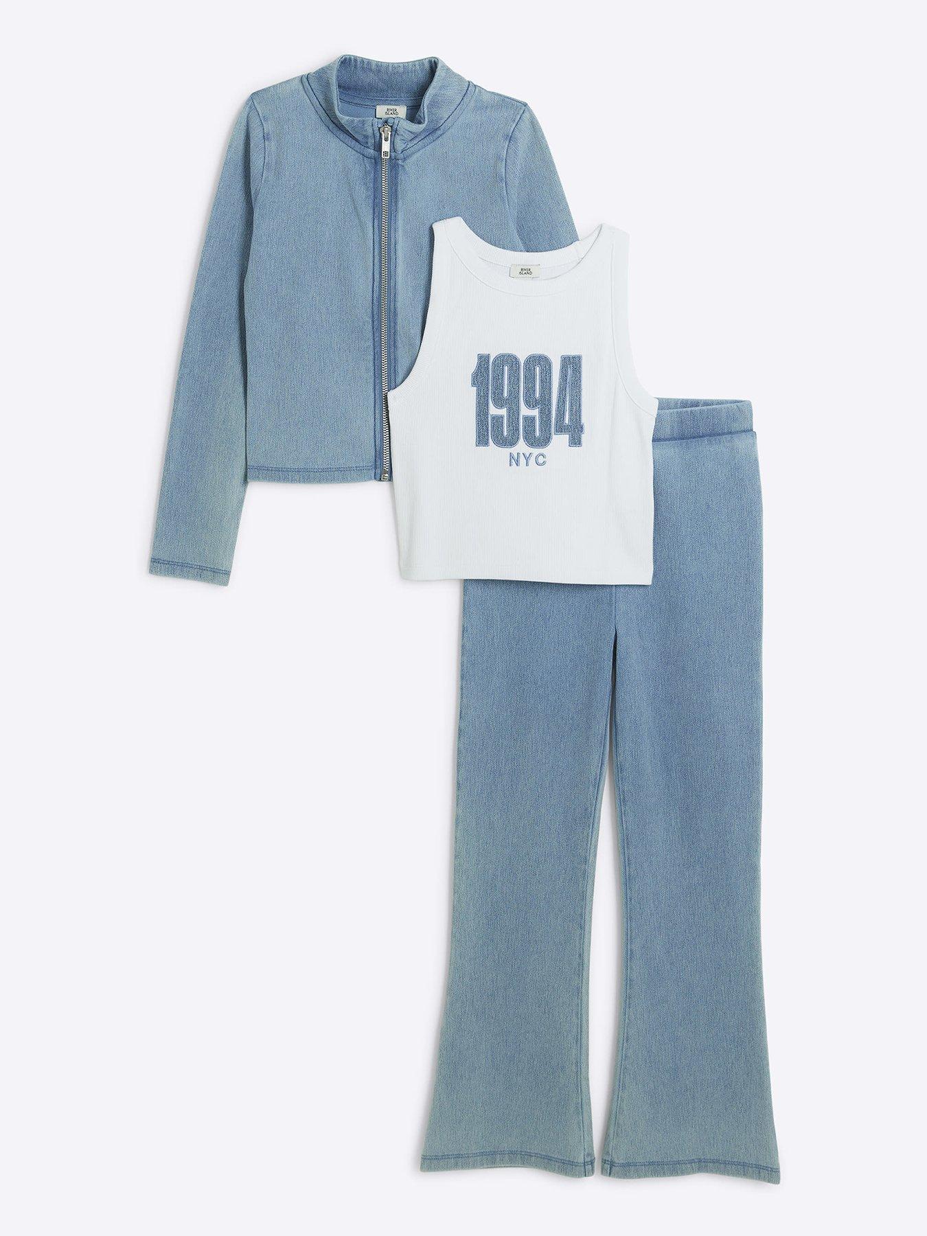 river-island-older-girl-denim-zip-through-3-piece-set-bluefront