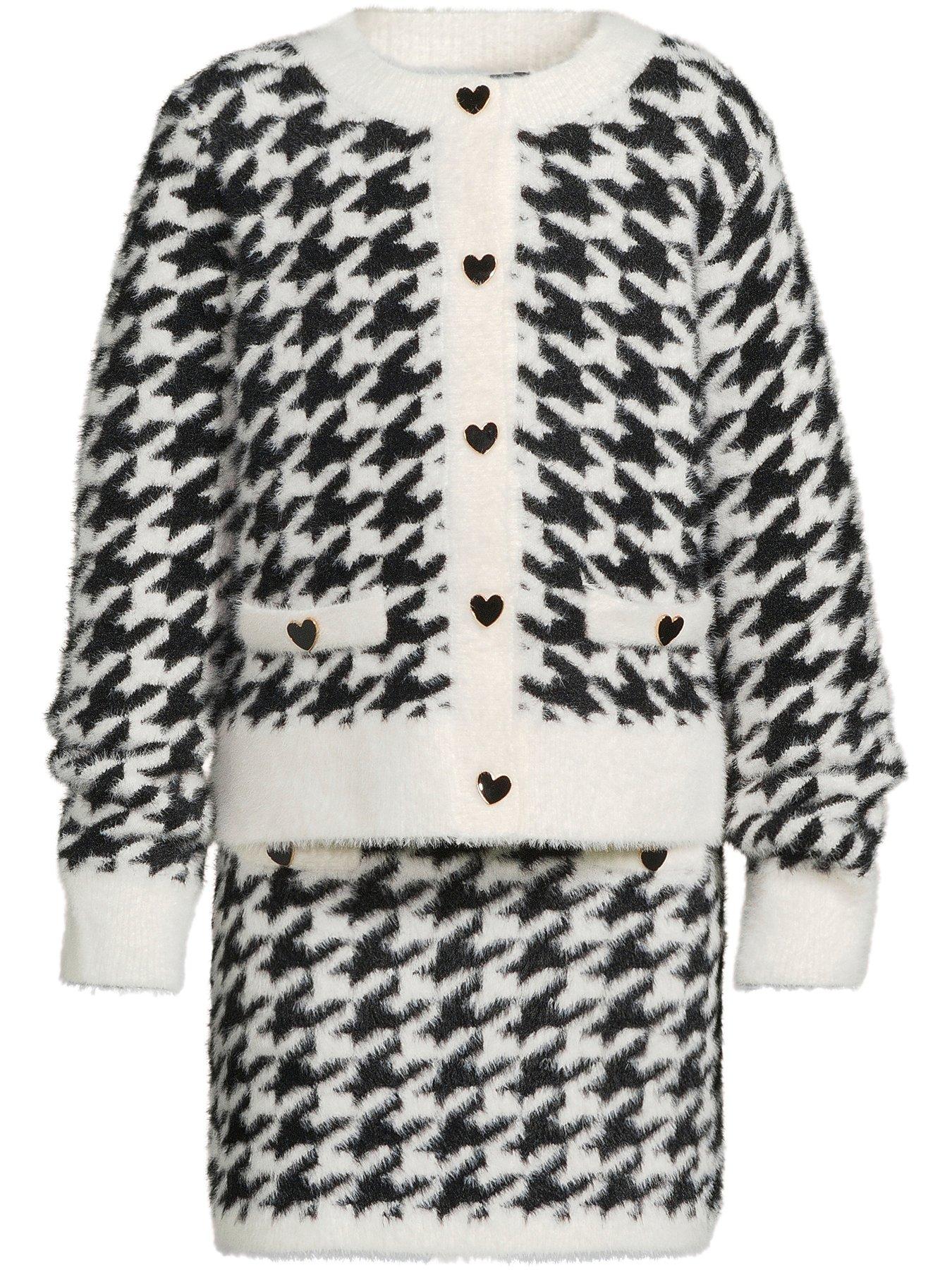 river-island-older-girl-fluffy-dogtooth-cardigan-party-set-blackdetail