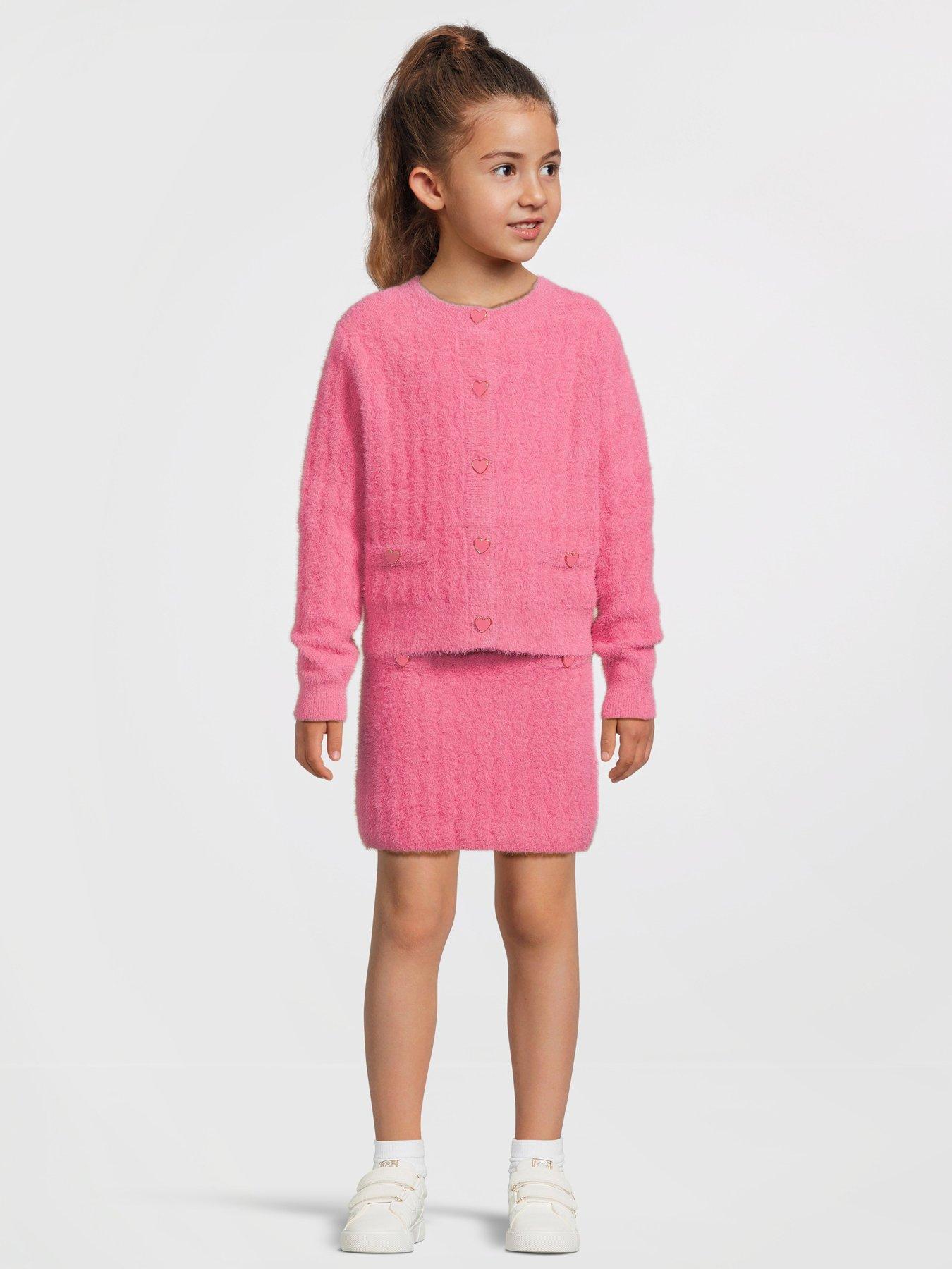 river-island-older-girl-fluffy-cardigan-and-skirt-set-pink