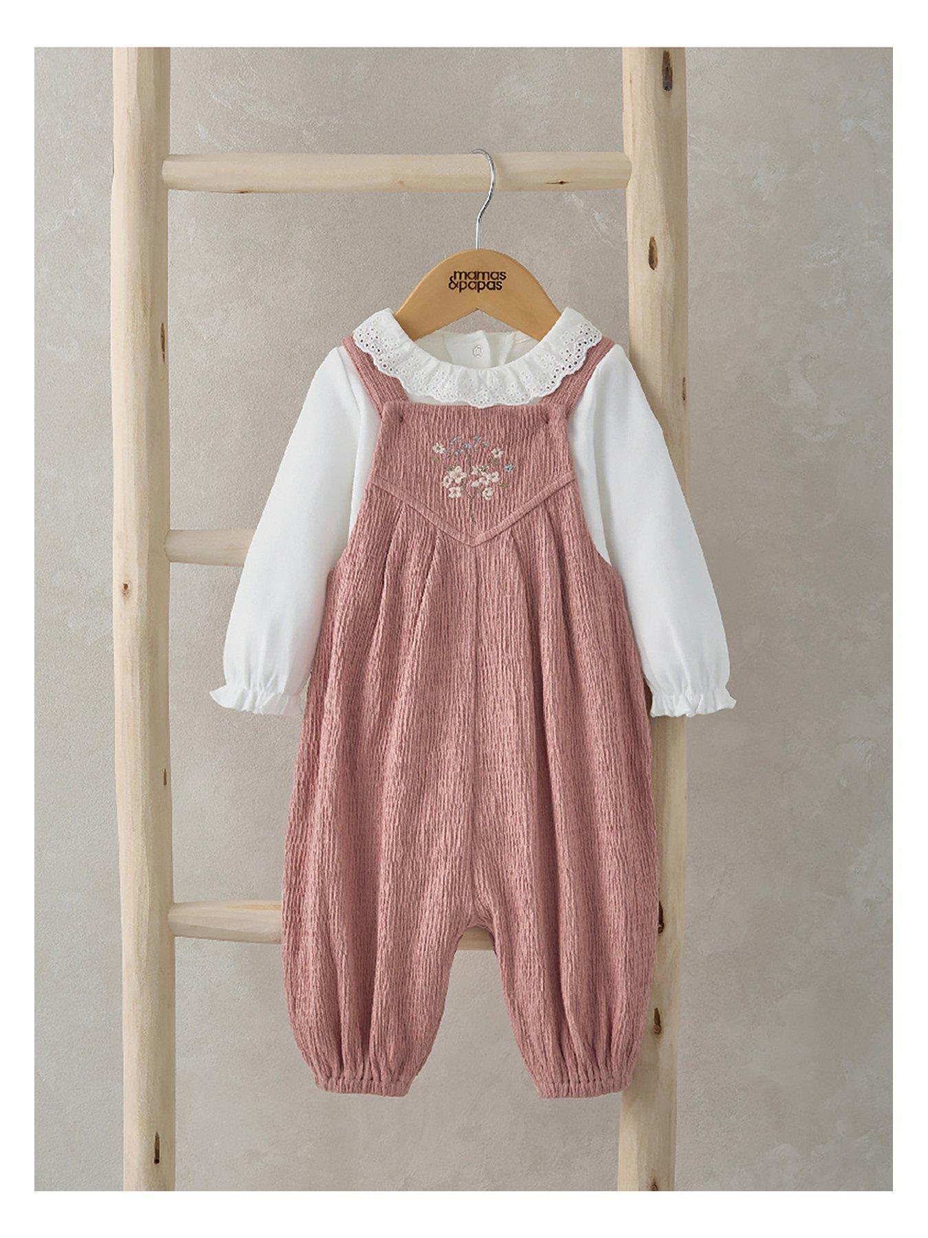 Image 1 of 4 of Mamas & Papas Baby Girls Crinkle Dungaree &amp; Bodysuit Set - Pink