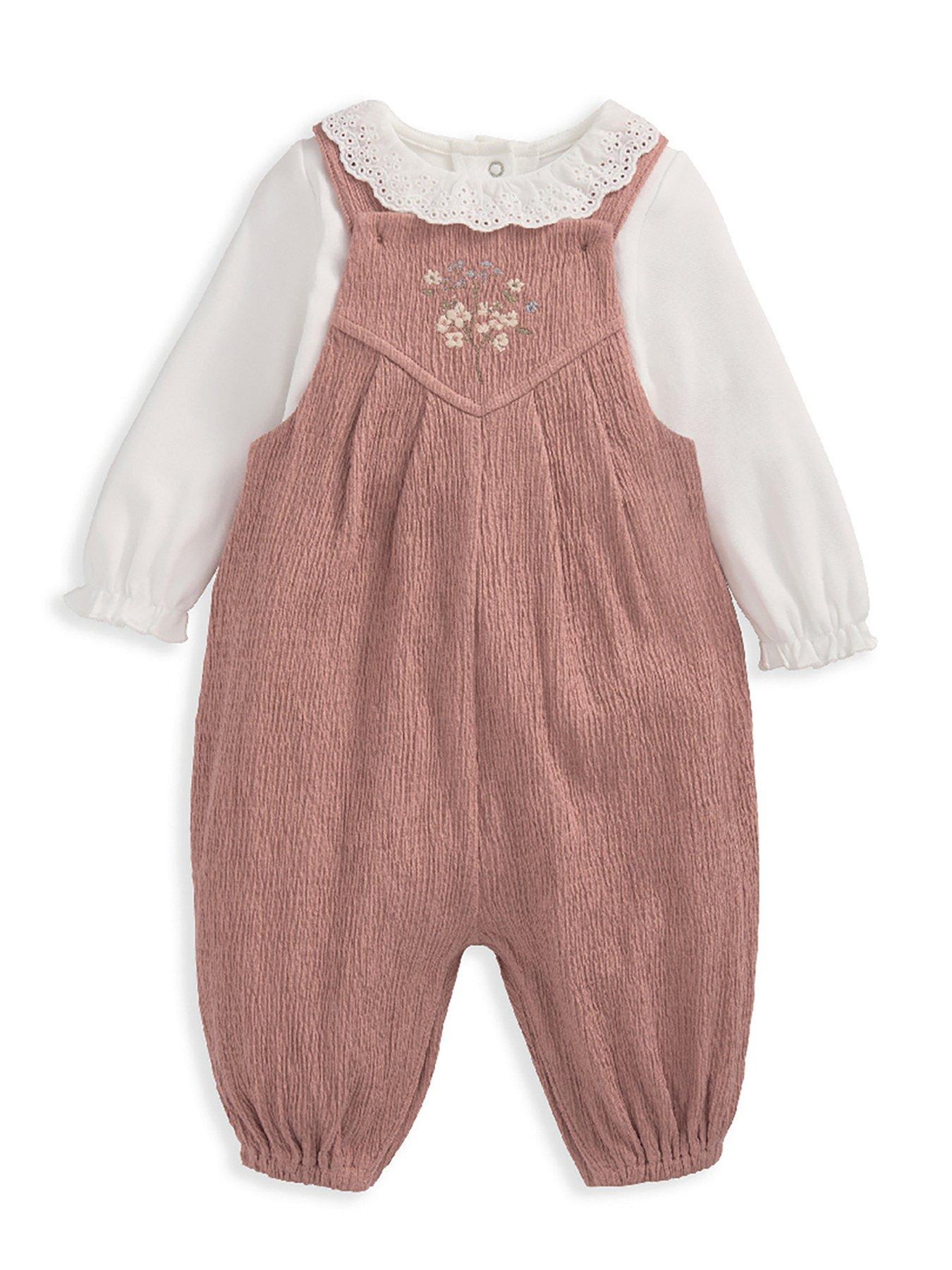 Image 2 of 4 of Mamas & Papas Baby Girls Crinkle Dungaree &amp; Bodysuit Set - Pink
