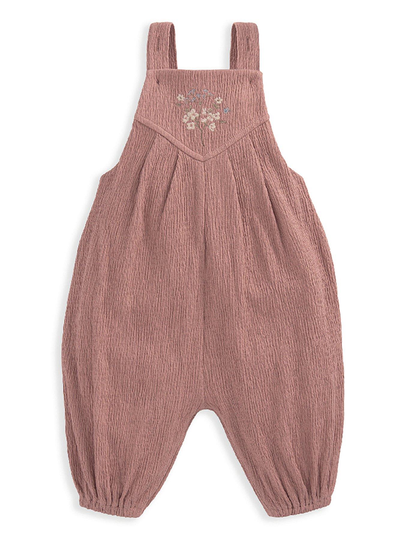 Image 3 of 4 of Mamas & Papas Baby Girls Crinkle Dungaree &amp; Bodysuit Set - Pink