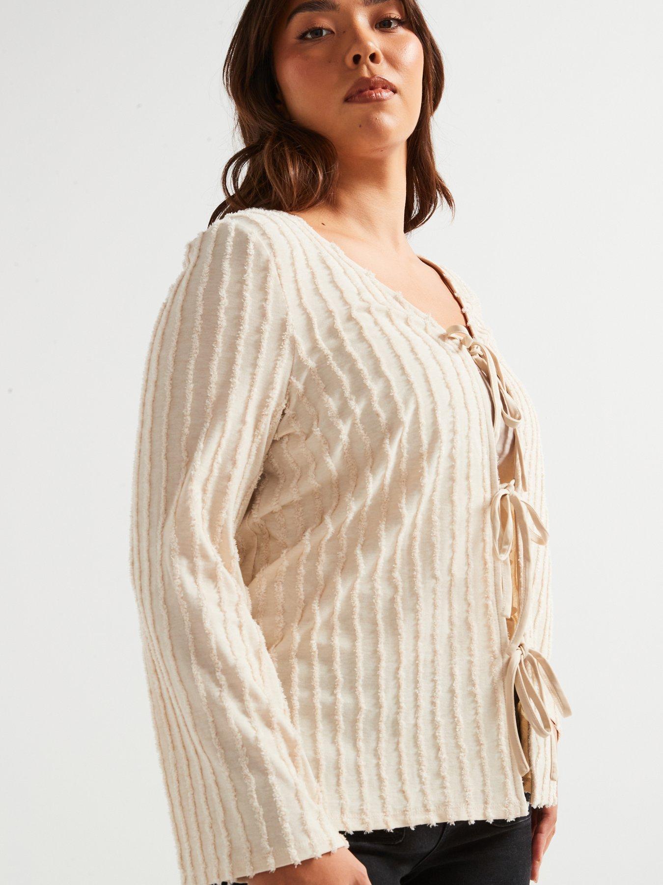 v-by-very-curve-tie-front-textured-cardigan-creamdetail