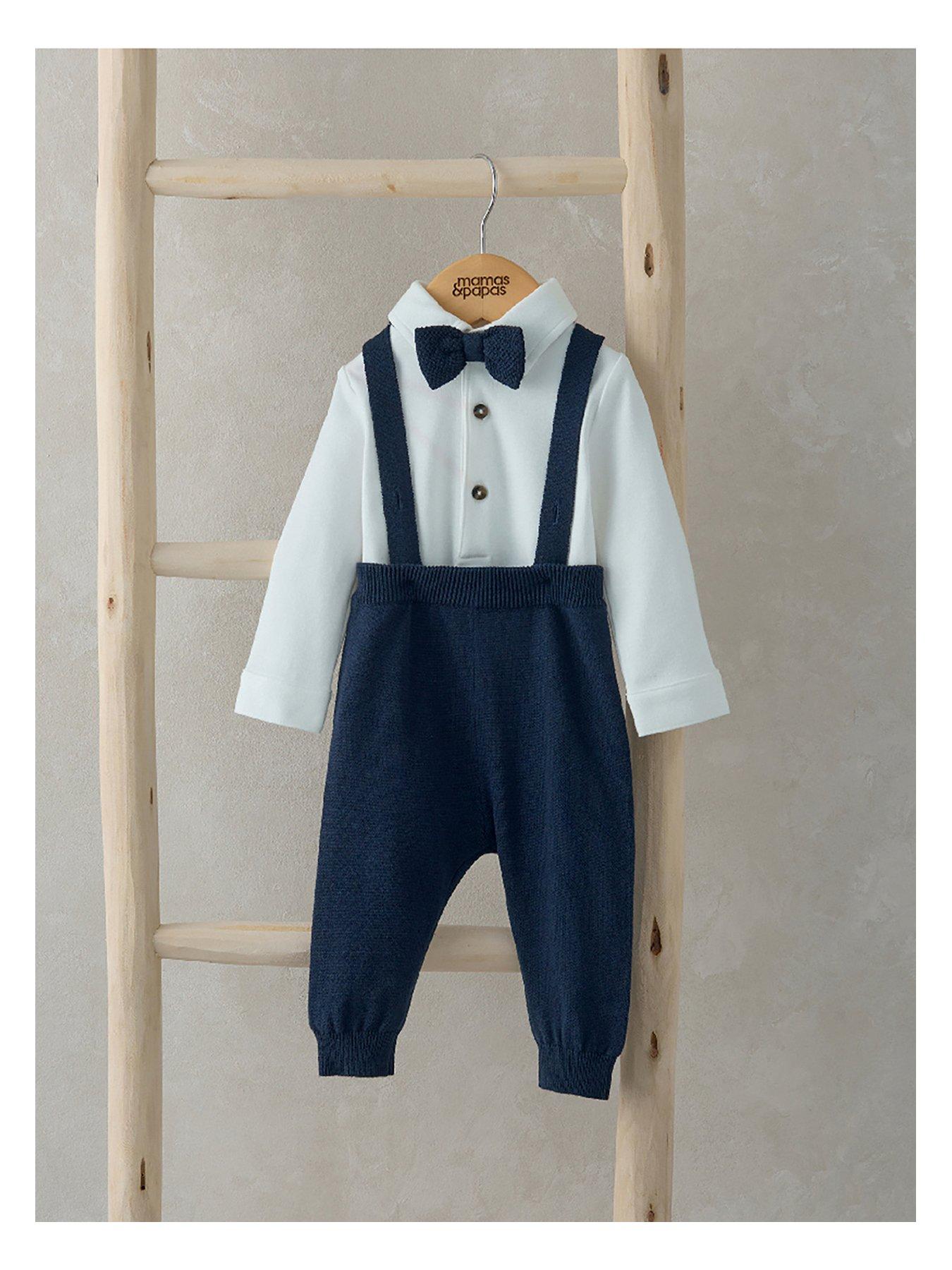 Mamas & Papas Baby Boys 3 Piece Knitted Dungarees & Bodysuit Set - Blue