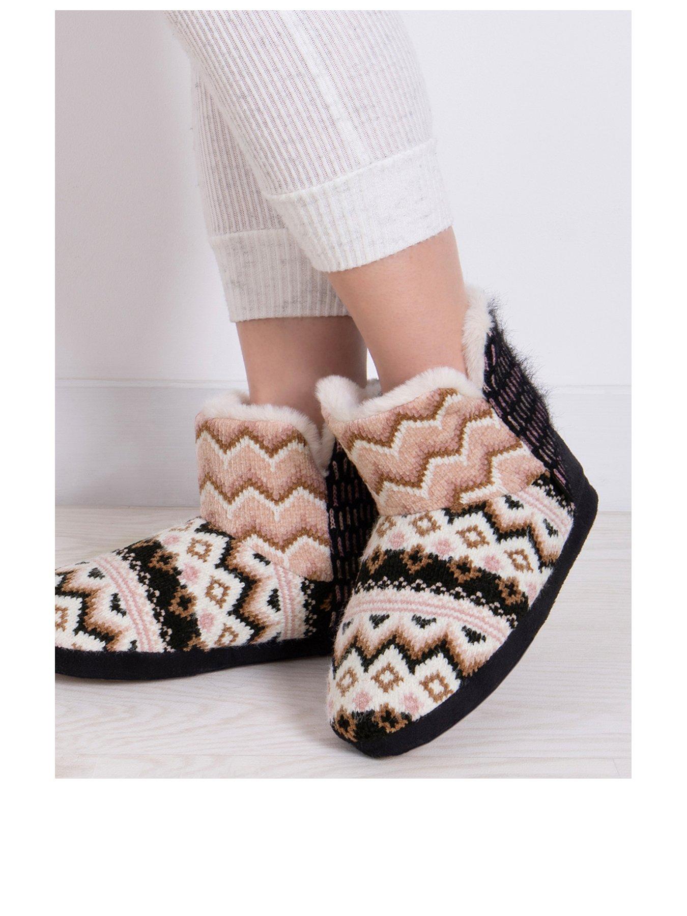 totes-totes-patchwork-fairisle-short-boot-slippers-multistillFront