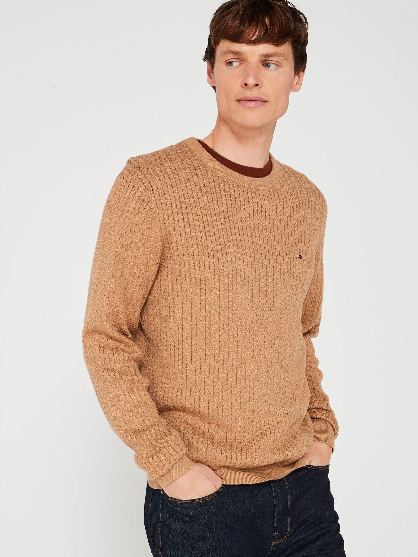 tommy-hilfiger-herringbone-structure-crew-neck-knitted-jumper-light-brown