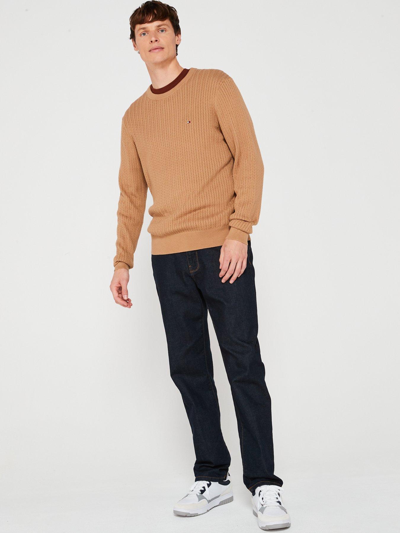 tommy-hilfiger-tommy-hilfiger-herringbone-structure-crew-neck-knitted-jumper-light-brownback