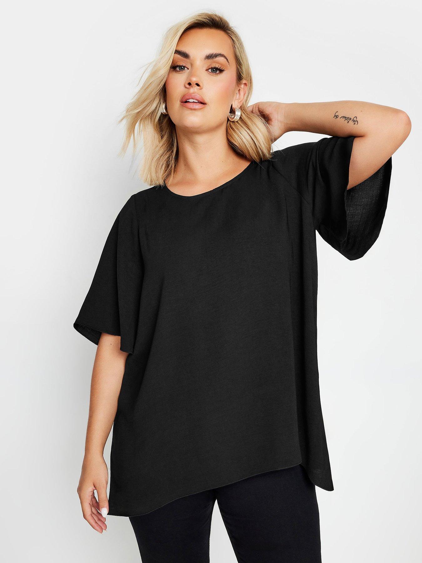 yours-curve-chain-back-short-sleeve-blouse-blackfront