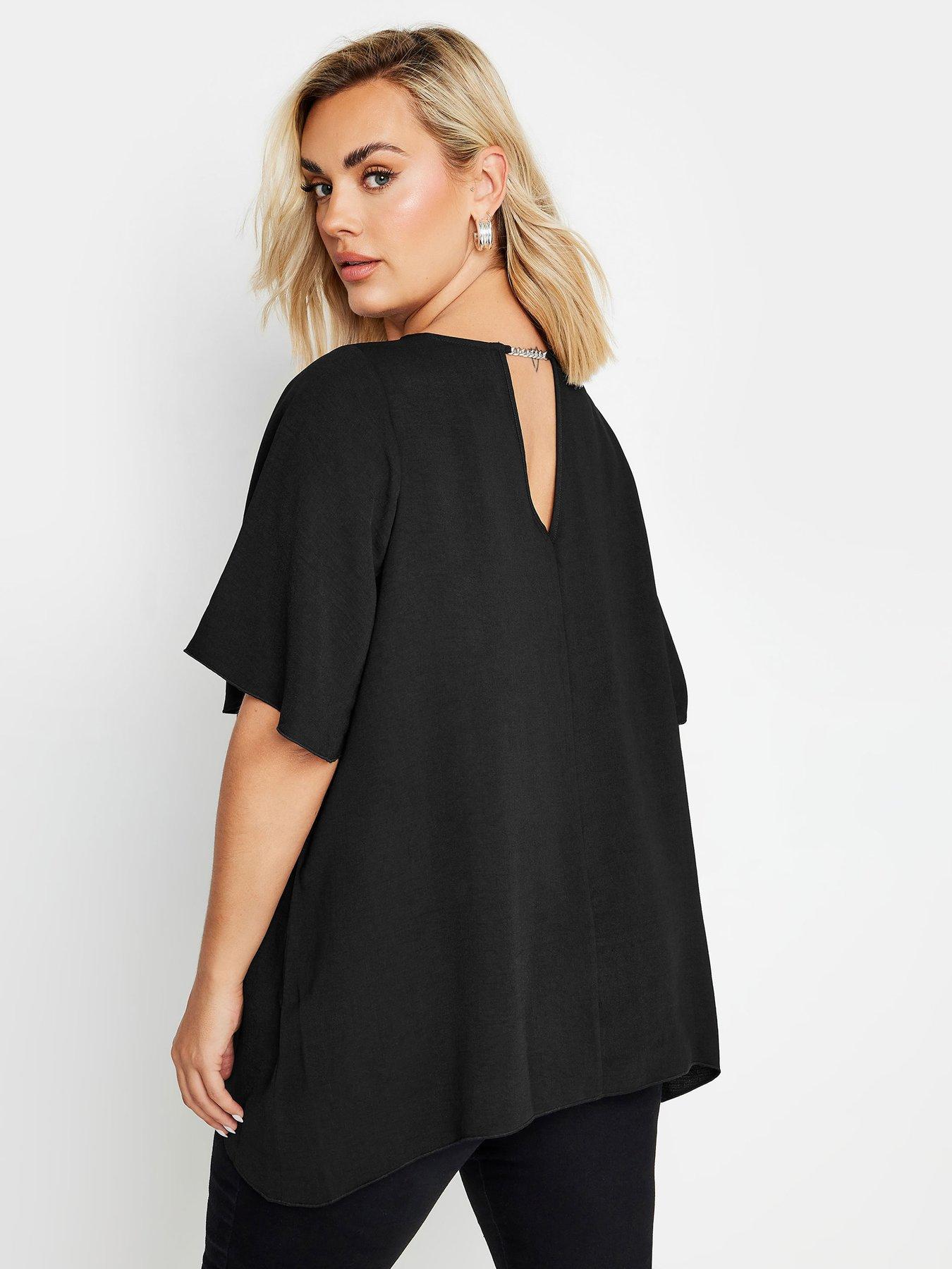 yours-curve-chain-back-short-sleeve-blouse-blackstillFront