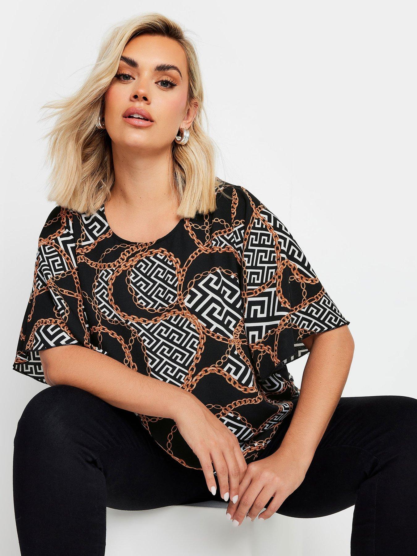 yours-curve-chain-back-short-sleeve-blouse-blackfront