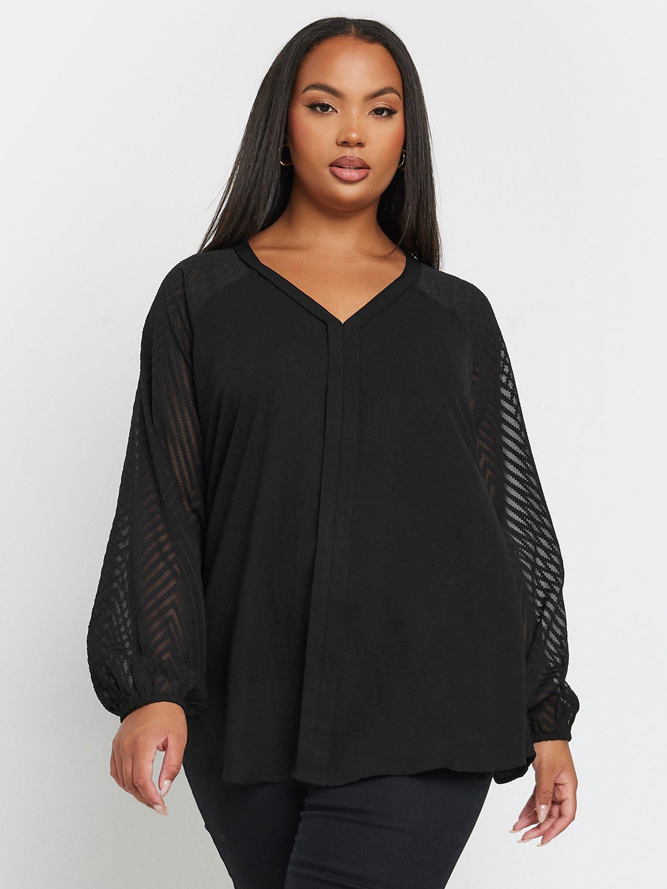 yours-curve-burnout-sleeve-blouse-black