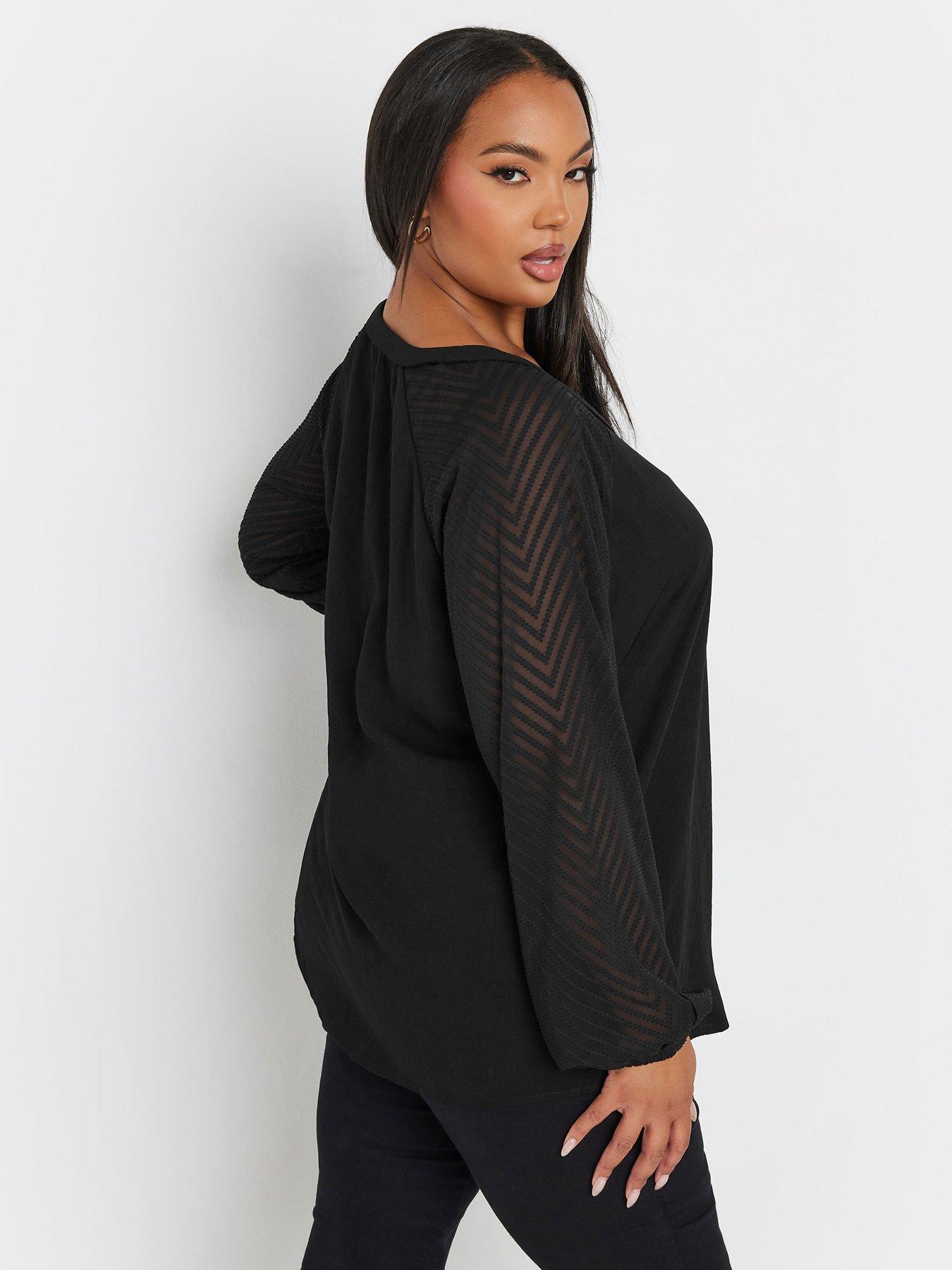 yours-curve-burnout-sleeve-blouse-blackstillFront