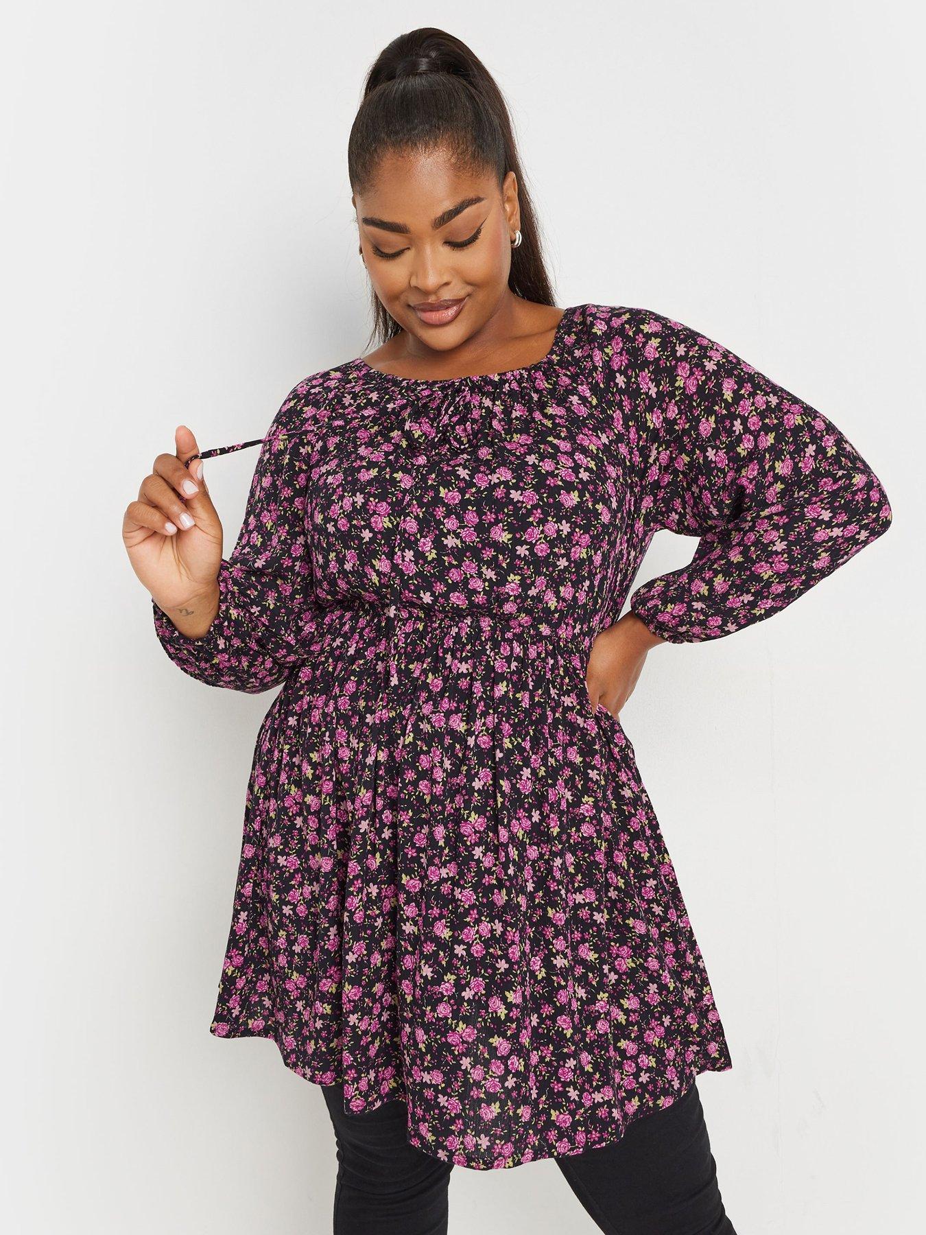 Image 1 of 4 of Yours Curve Crinkle Gypsy Tunic Floral