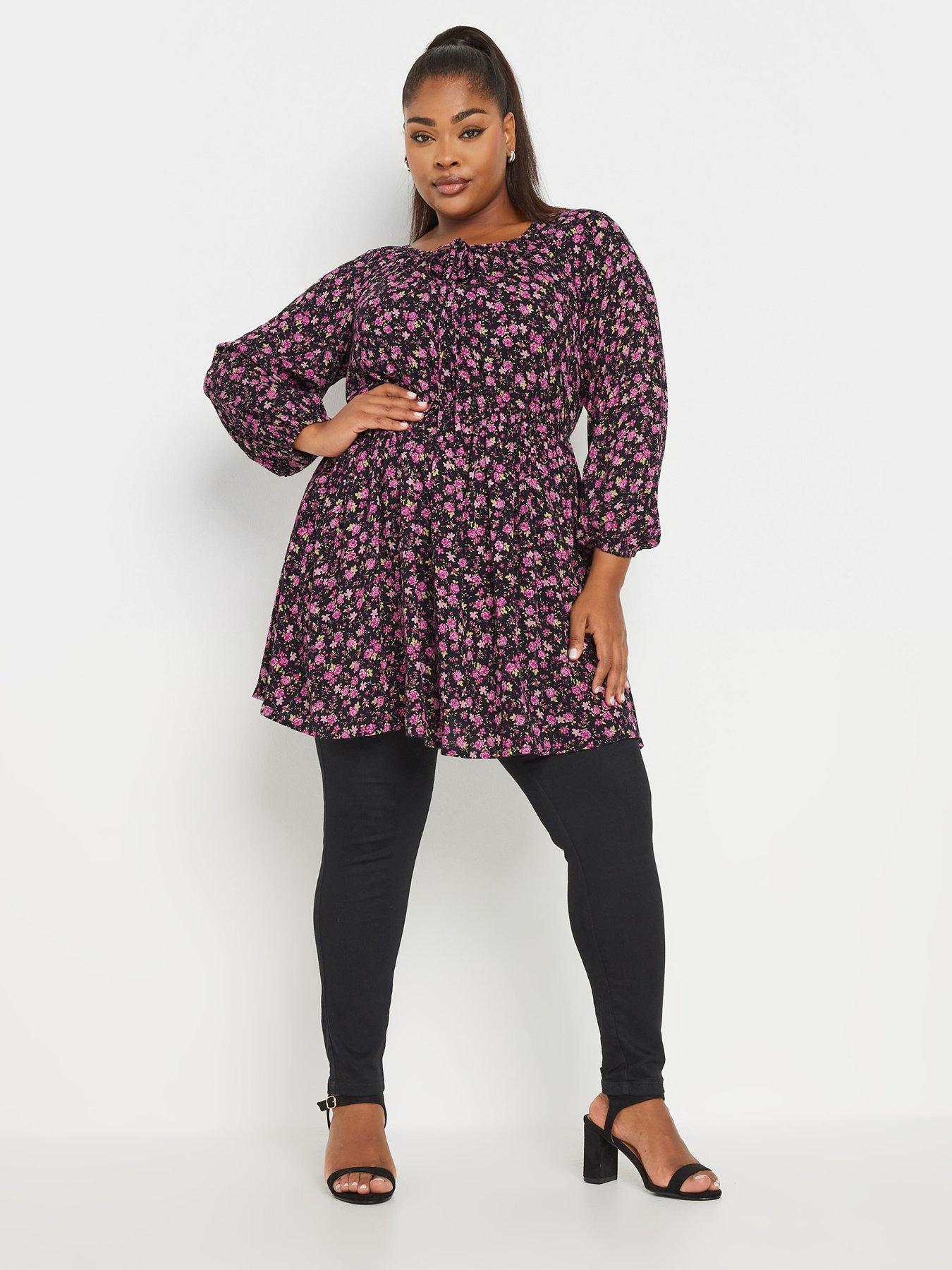 Image 3 of 4 of Yours Curve Crinkle Gypsy Tunic Floral