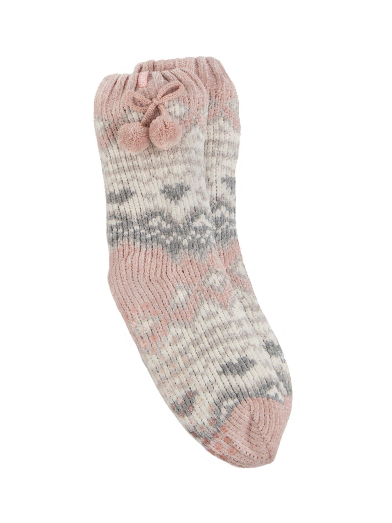 totes-totes-fairisle-chenille-slipper-socks-pink