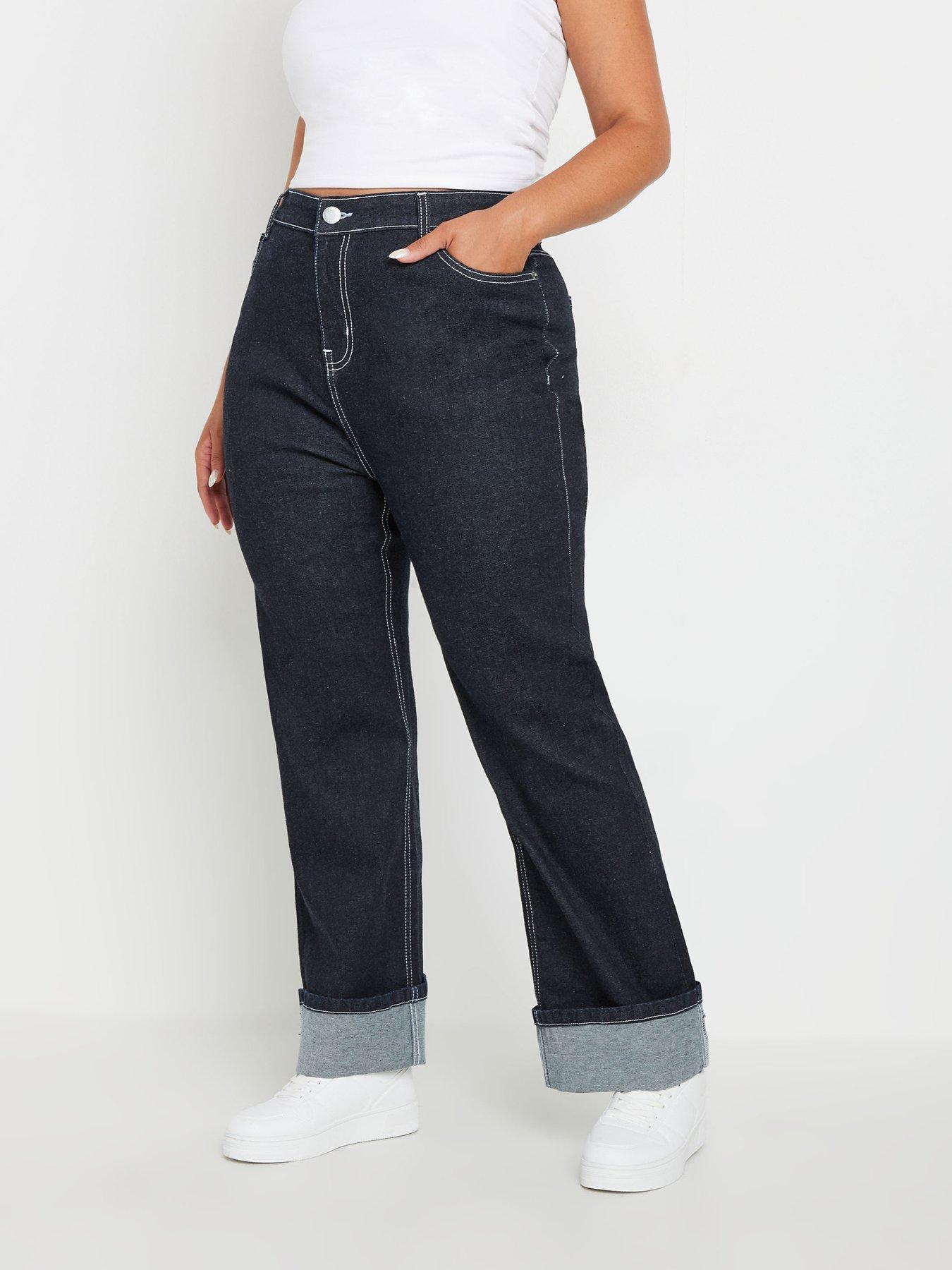 yours-curve-fold-over-hem-wide-leg-jean-indigofront