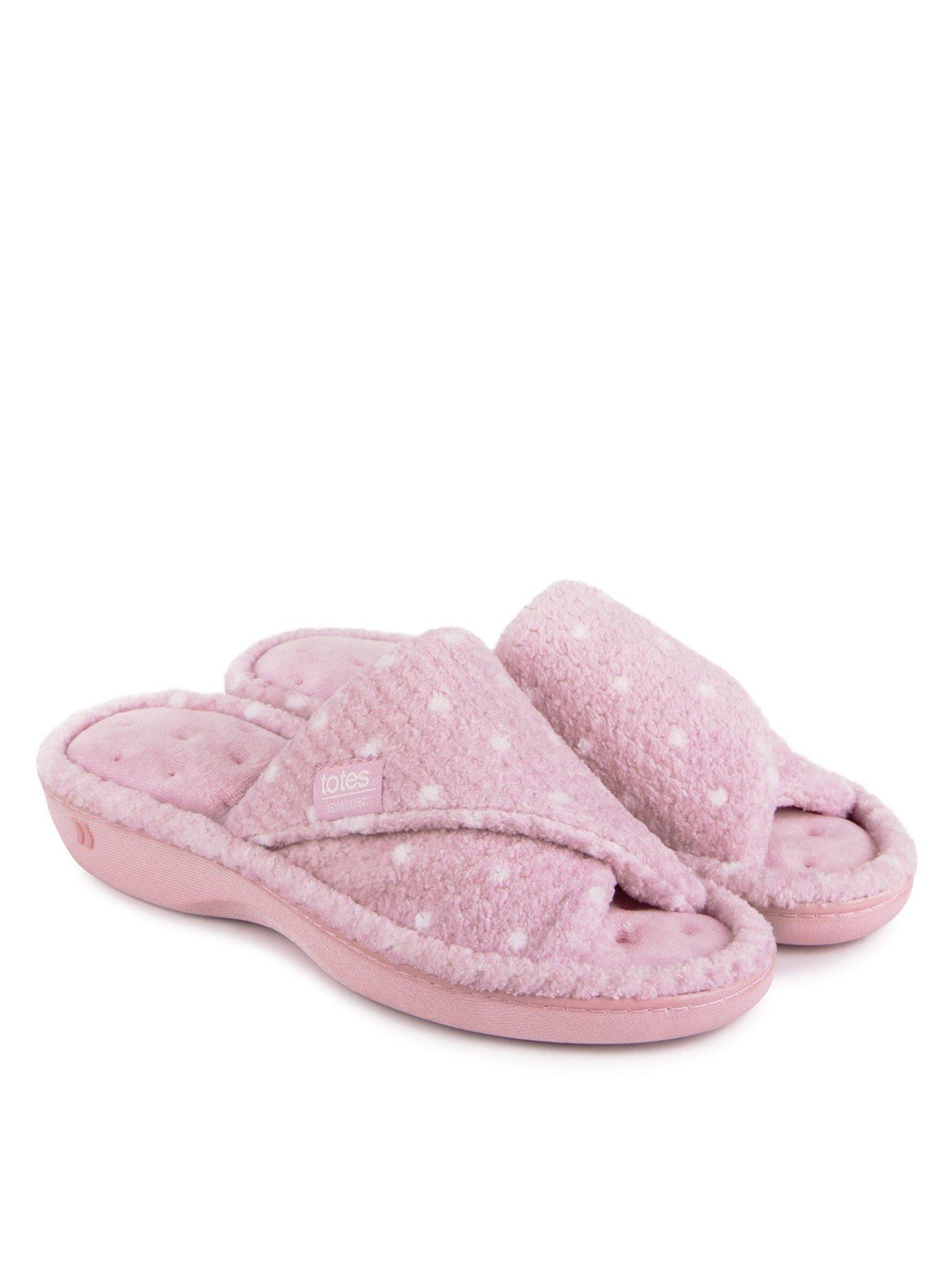 TOTES Totes Isotoner Popcorn Turnover Open Toe Slider Slippers - Pink Spot