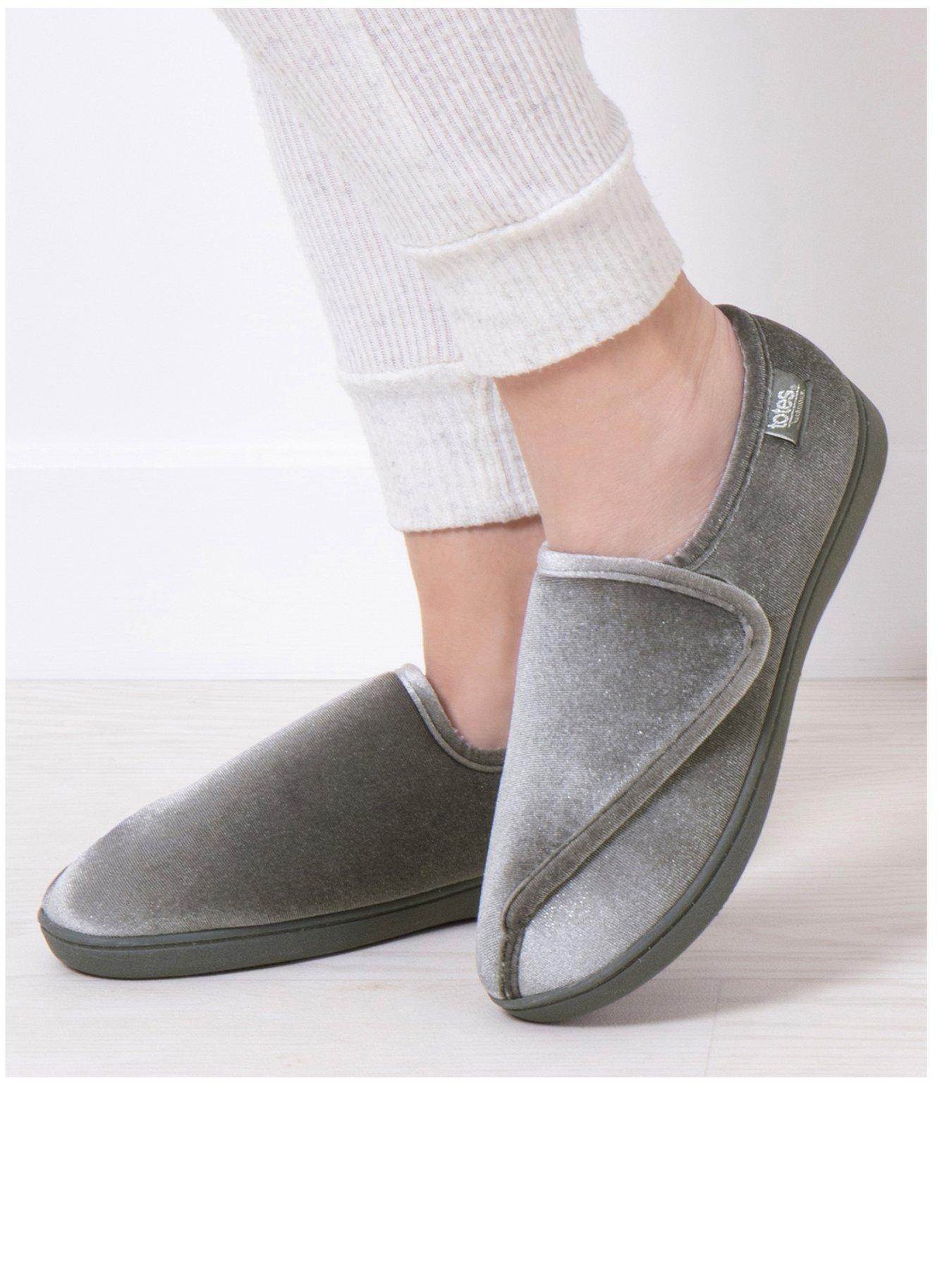 Image 2 of 5 of TOTES Totes Isotoner Sparkle Velour Slippers with Velcro Tab - Grey