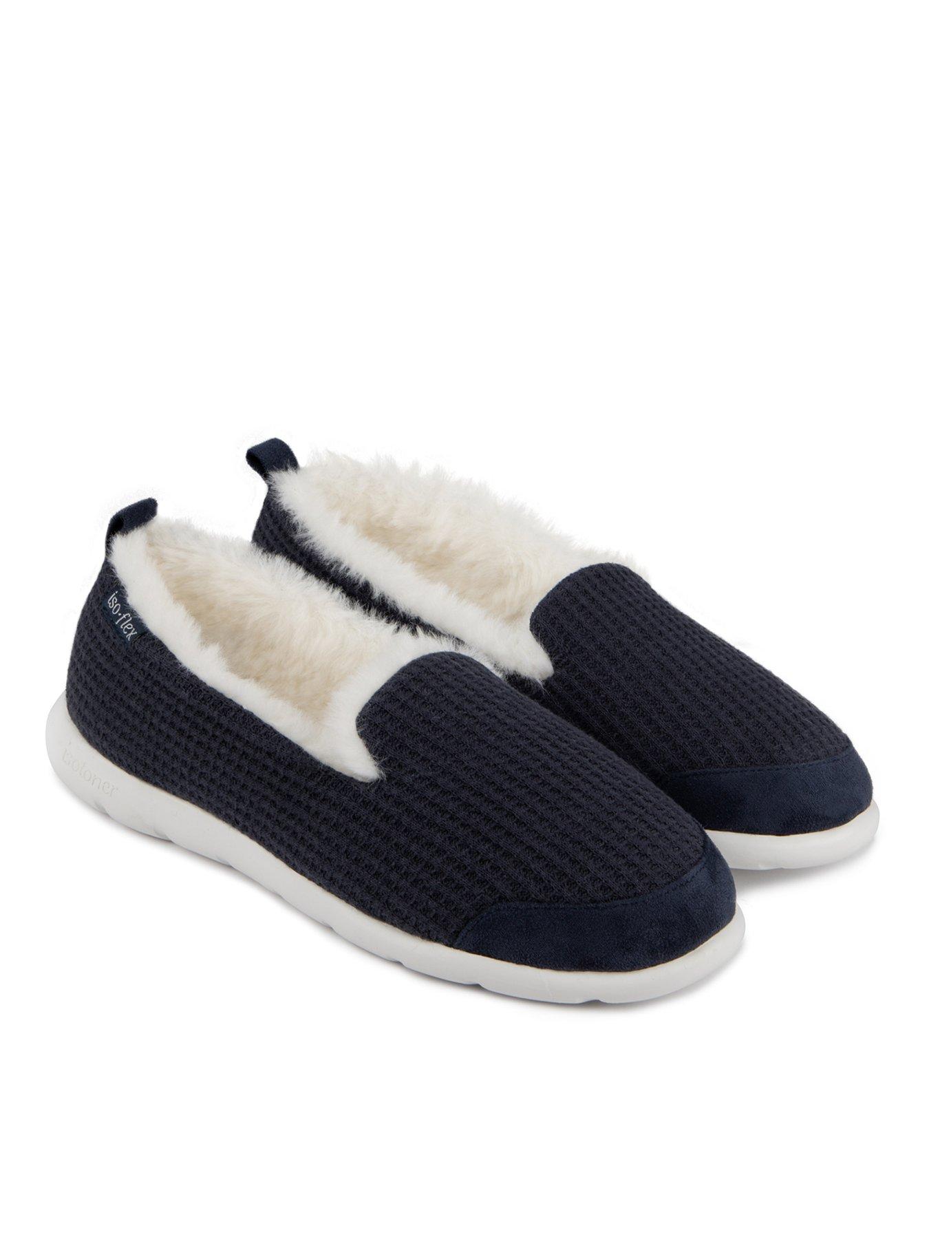 totes-totes-isotoner-isoflex-waffle-full-back-slippers-navy