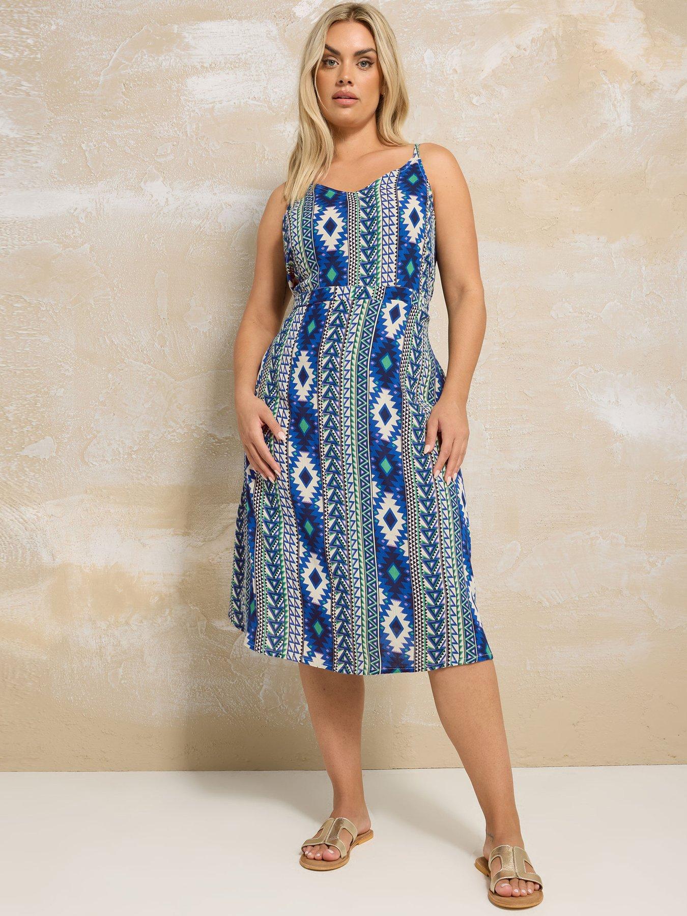 undefined Curve Shirred Back Sundress - Blue