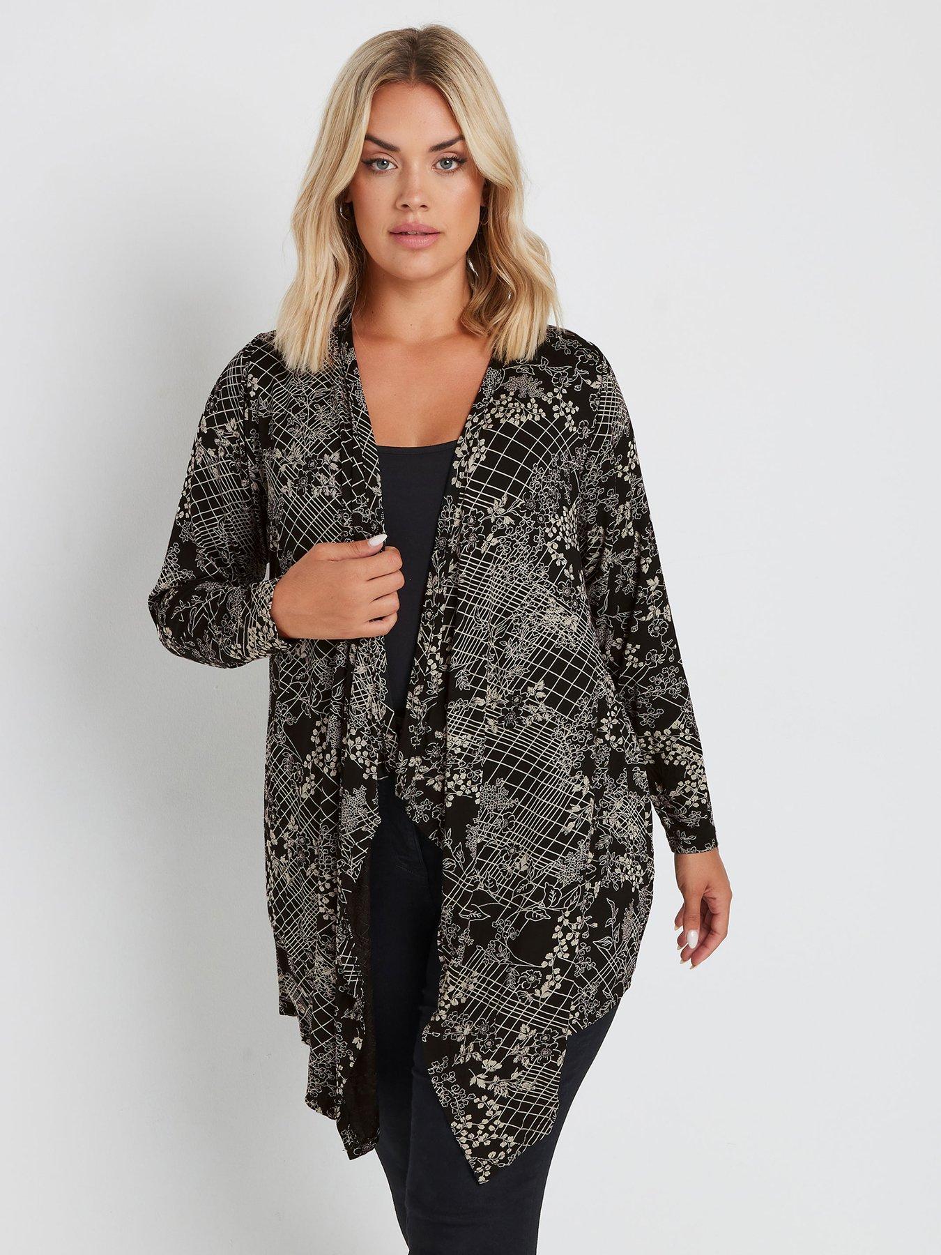 yours-curve-floral-print-cardigan-black