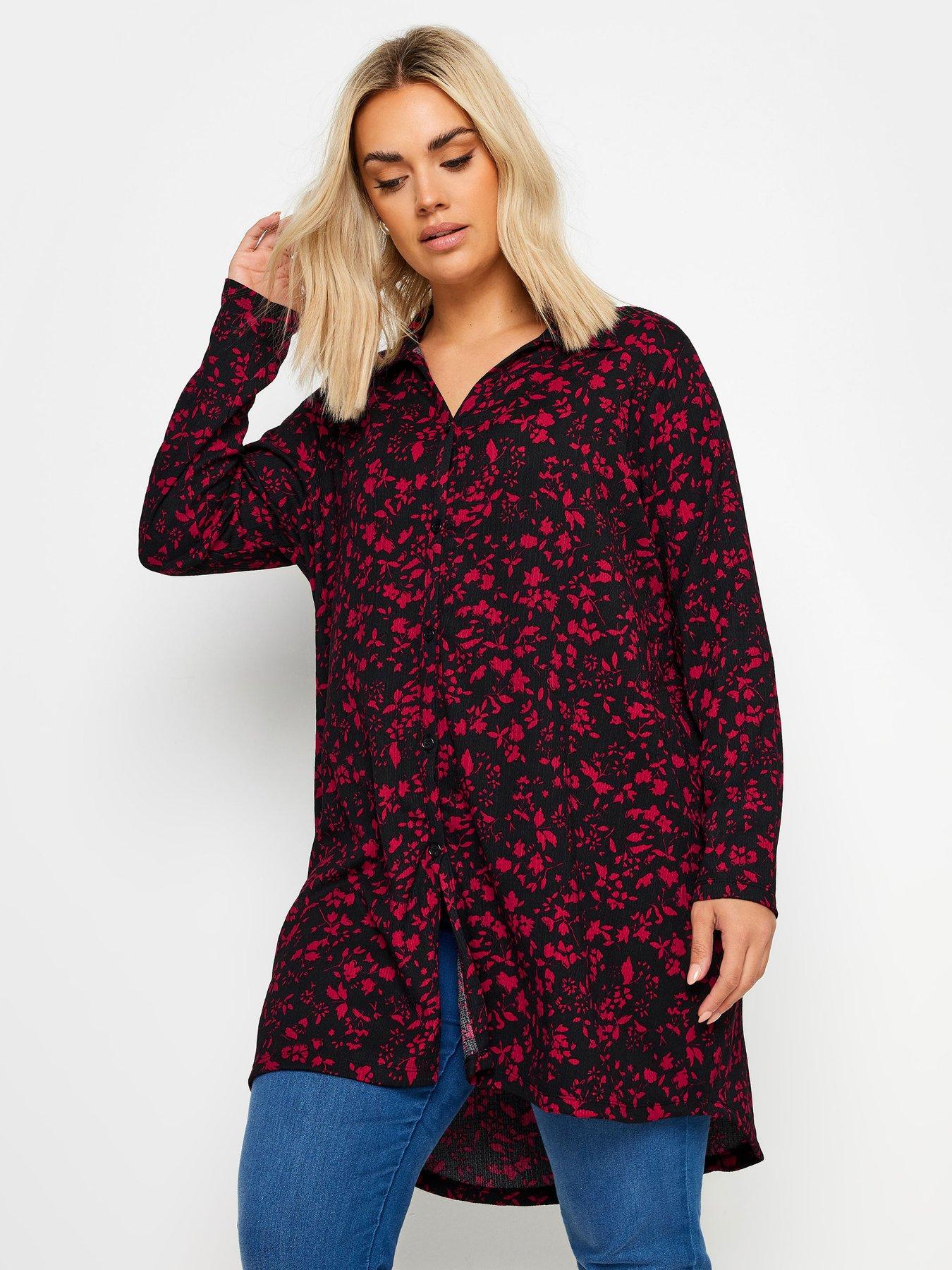 yours-curve-floral-print-textured-shirt-black