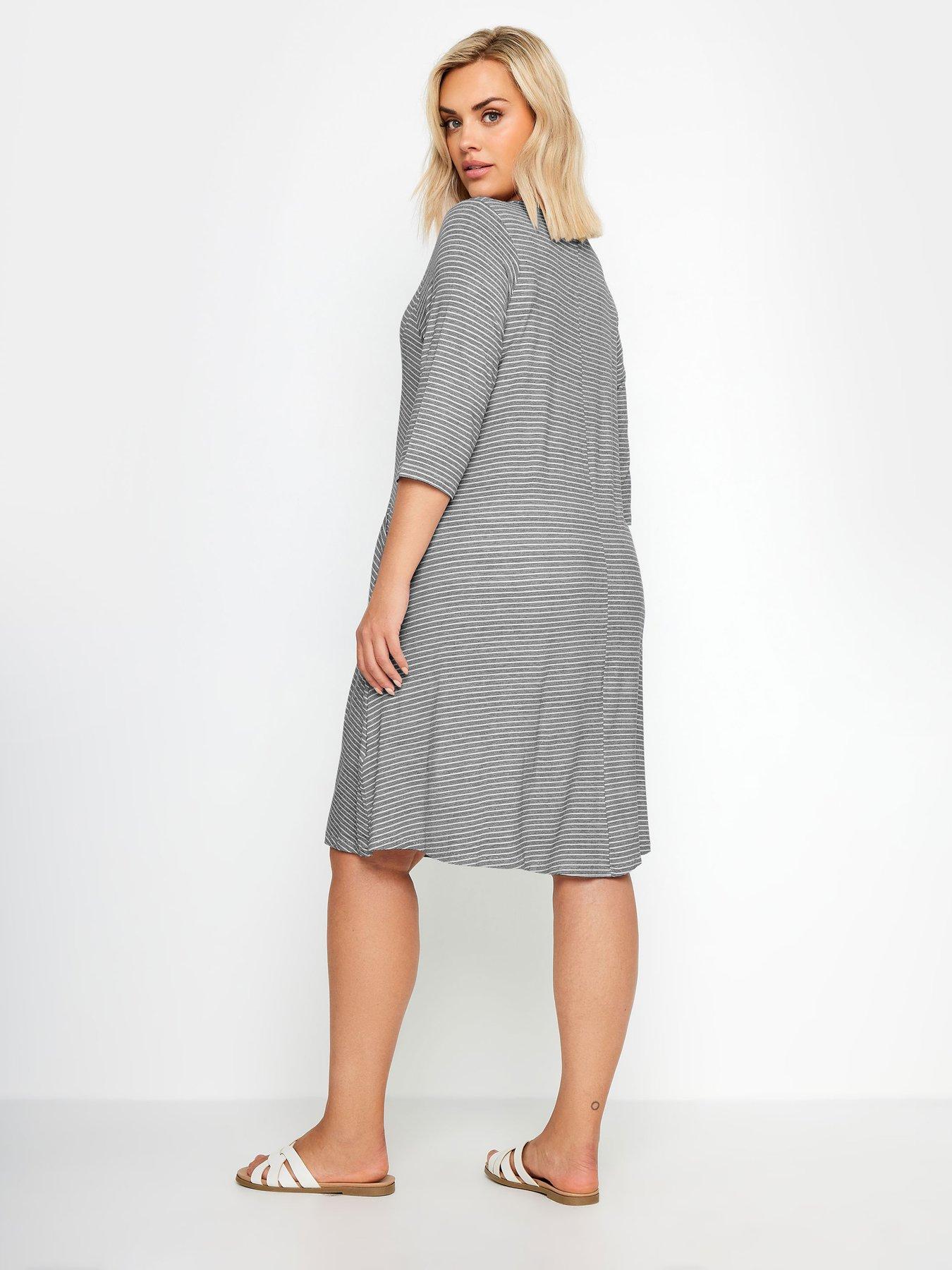 yours-curve-stripe-pocket-dress-whiteblackstillFront