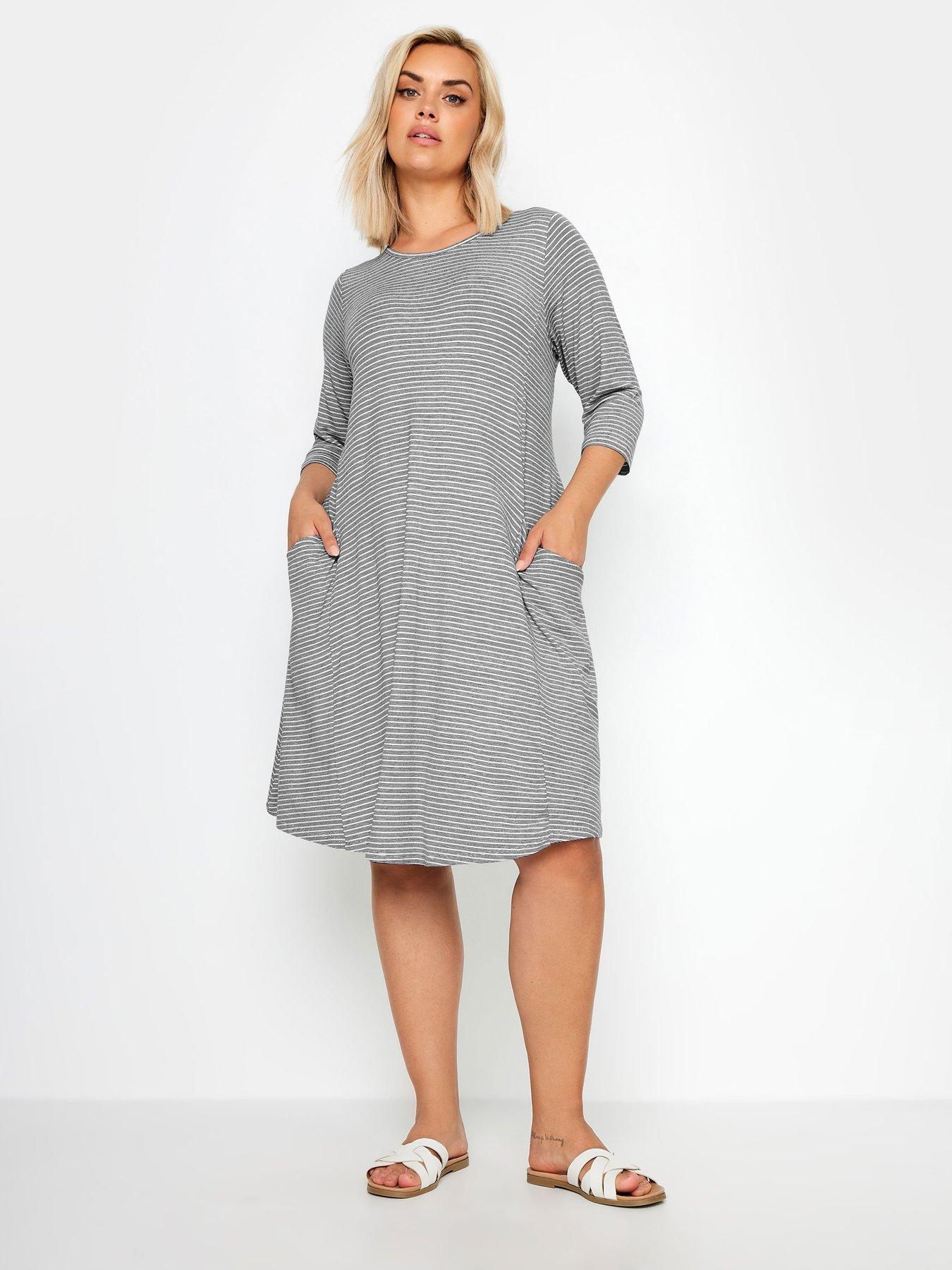 yours-curve-stripe-pocket-dress-whiteblackback