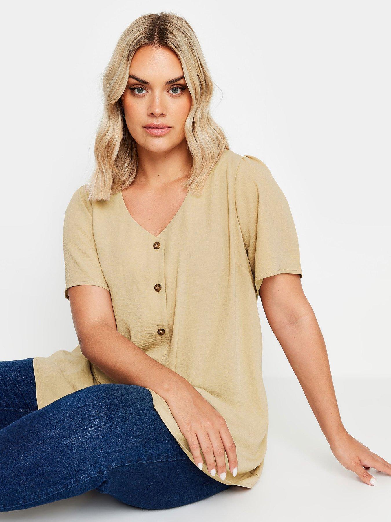 yours-curve-airflow-button-blouse-beige