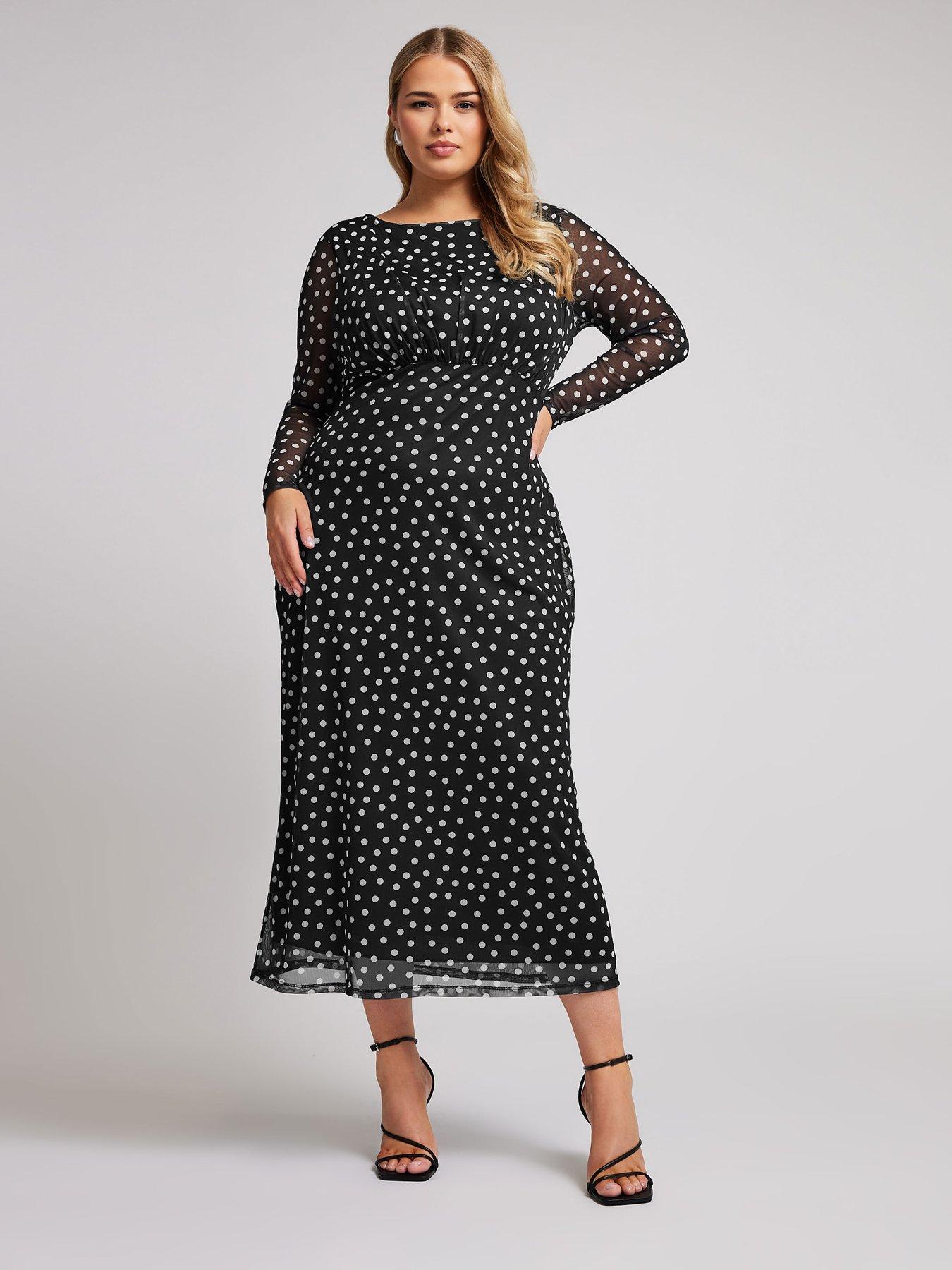 yours-curve-polkadot-mesh-dress-blackfront