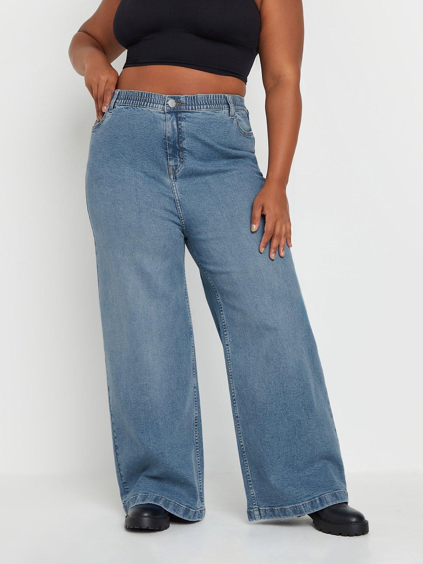 Image of Yours Curve Wide Leg Pull On Puddle Jean - Blue
