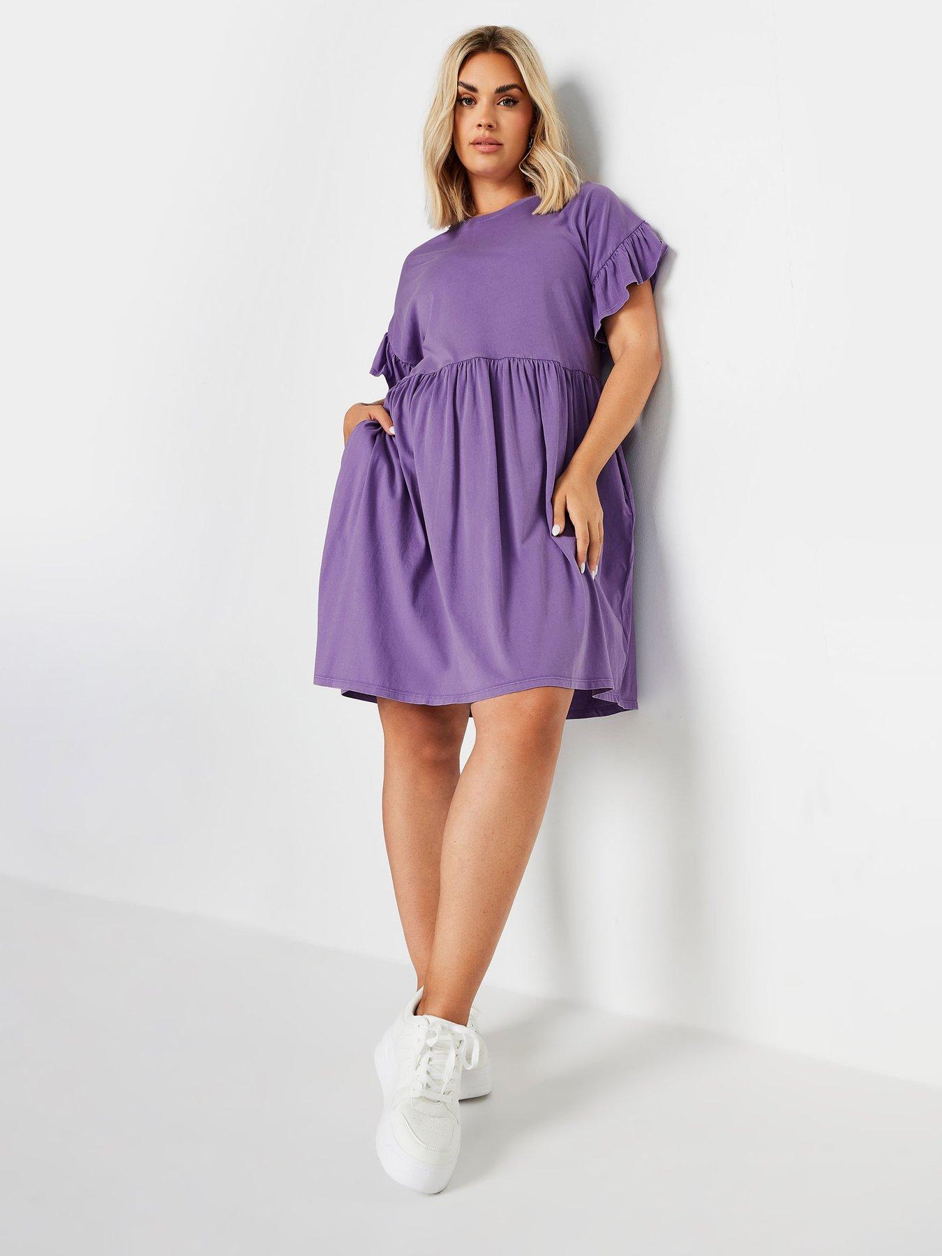 yours-curve-frill-acid-wash-dress-purplefront