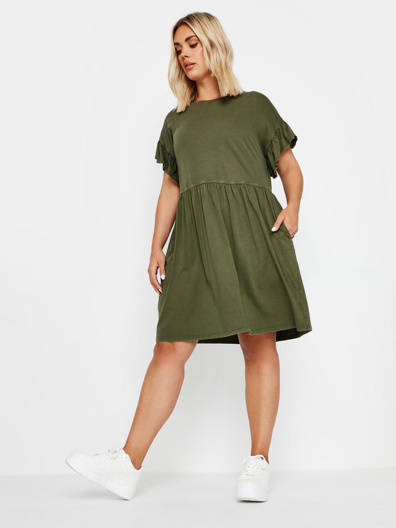 yours-curve-frill-acid-wash-dress-green