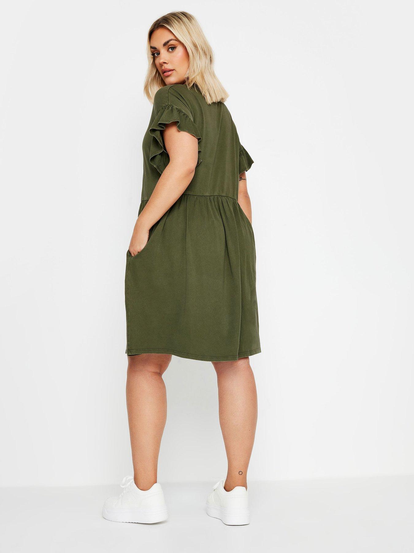 yours-curve-frill-acid-wash-dress-greenstillFront