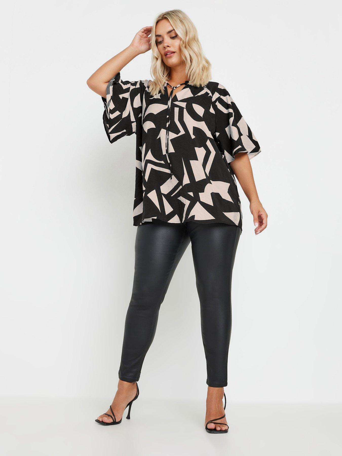 yours-curve-tie-neck-angel-sleeve-top-blackback