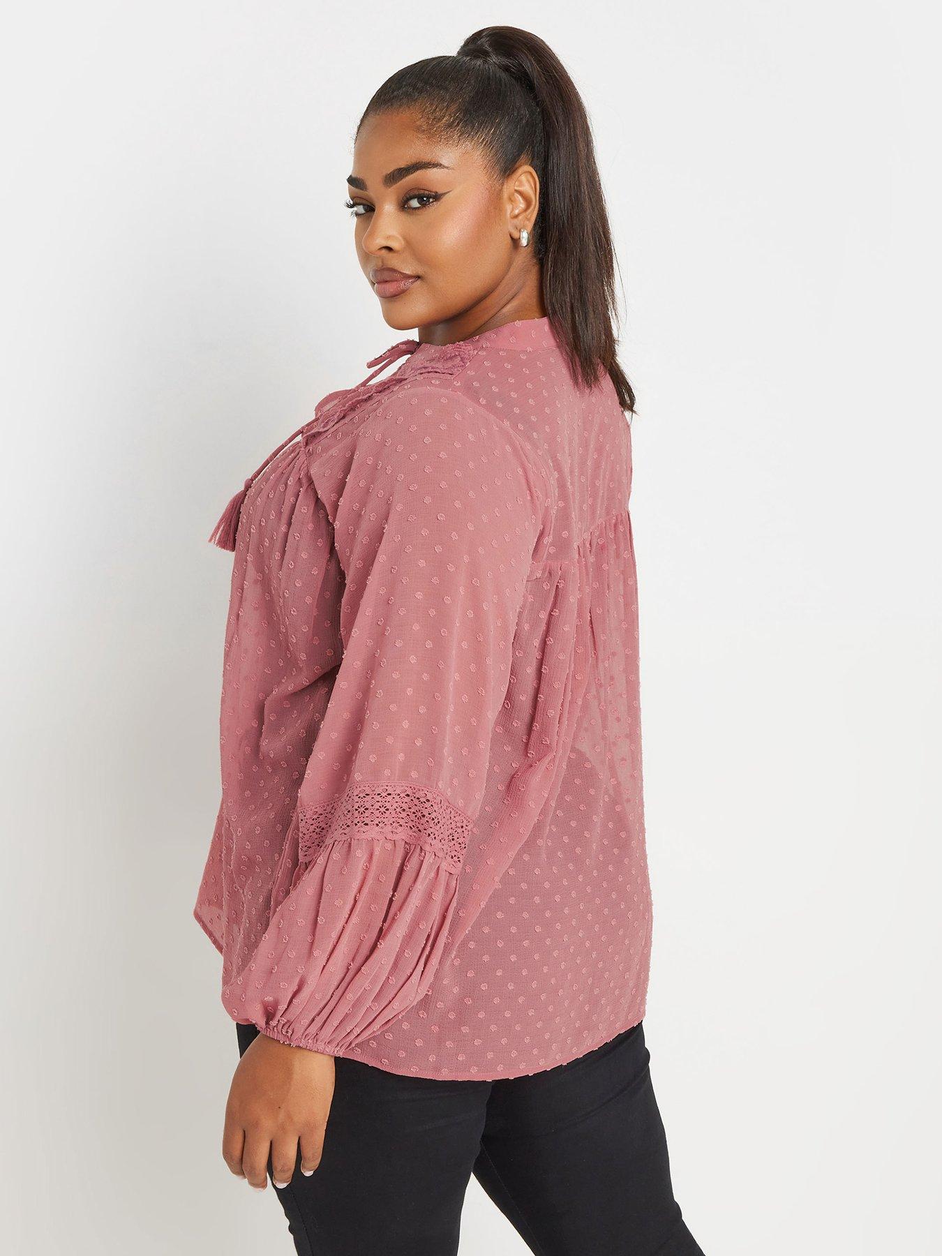 yours-curve-dobby-slub-lace-blouse-pinkstillFront