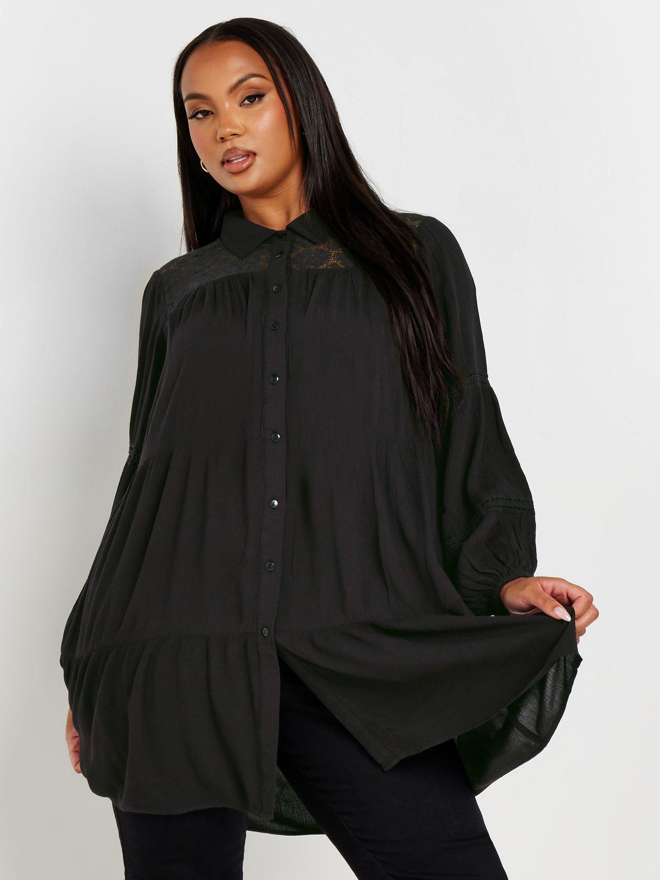 yours-curve-boho-long-sleeve-tiered-shirt-blackfront