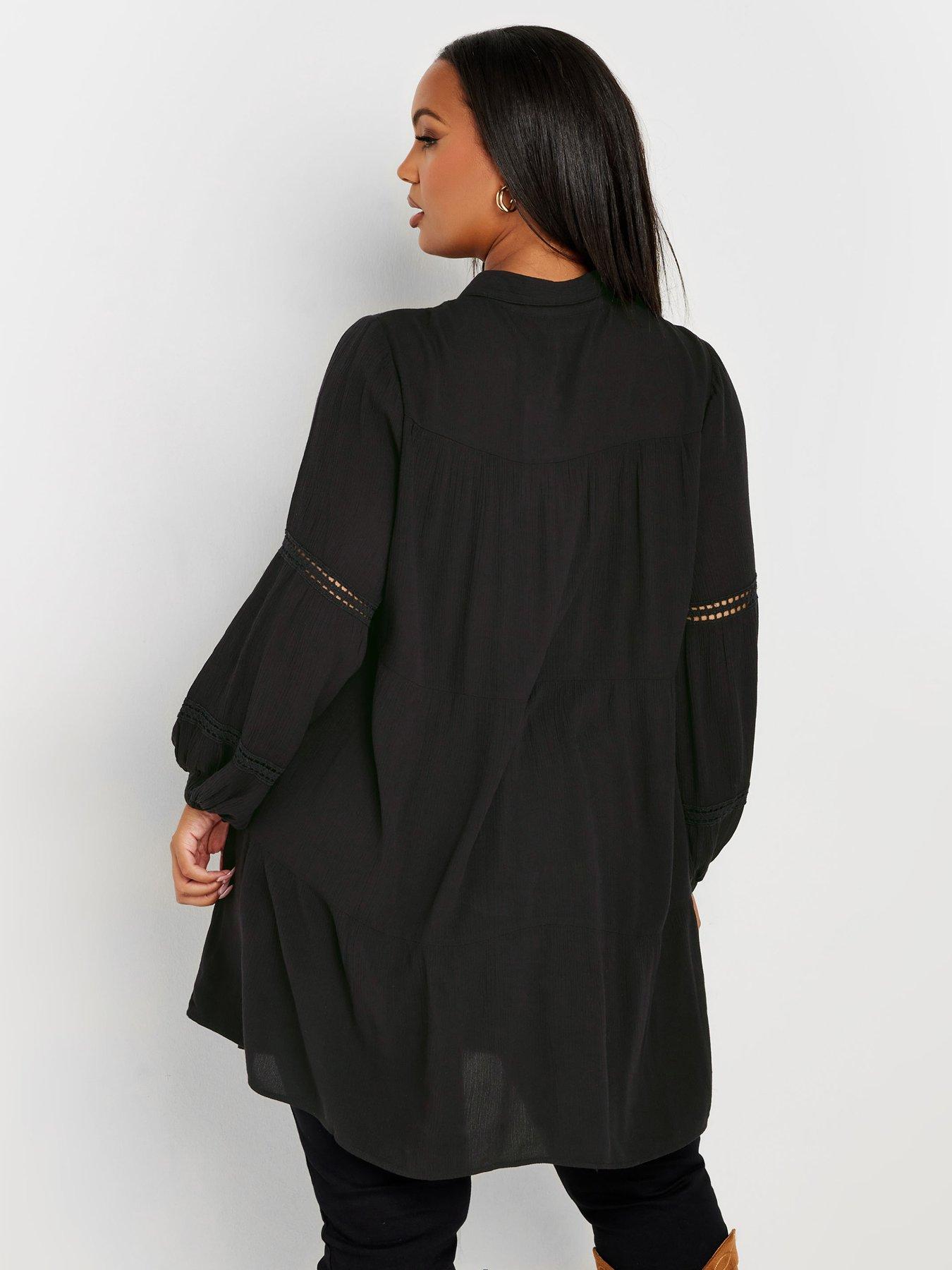 yours-curve-boho-long-sleeve-tiered-shirt-blackstillFront