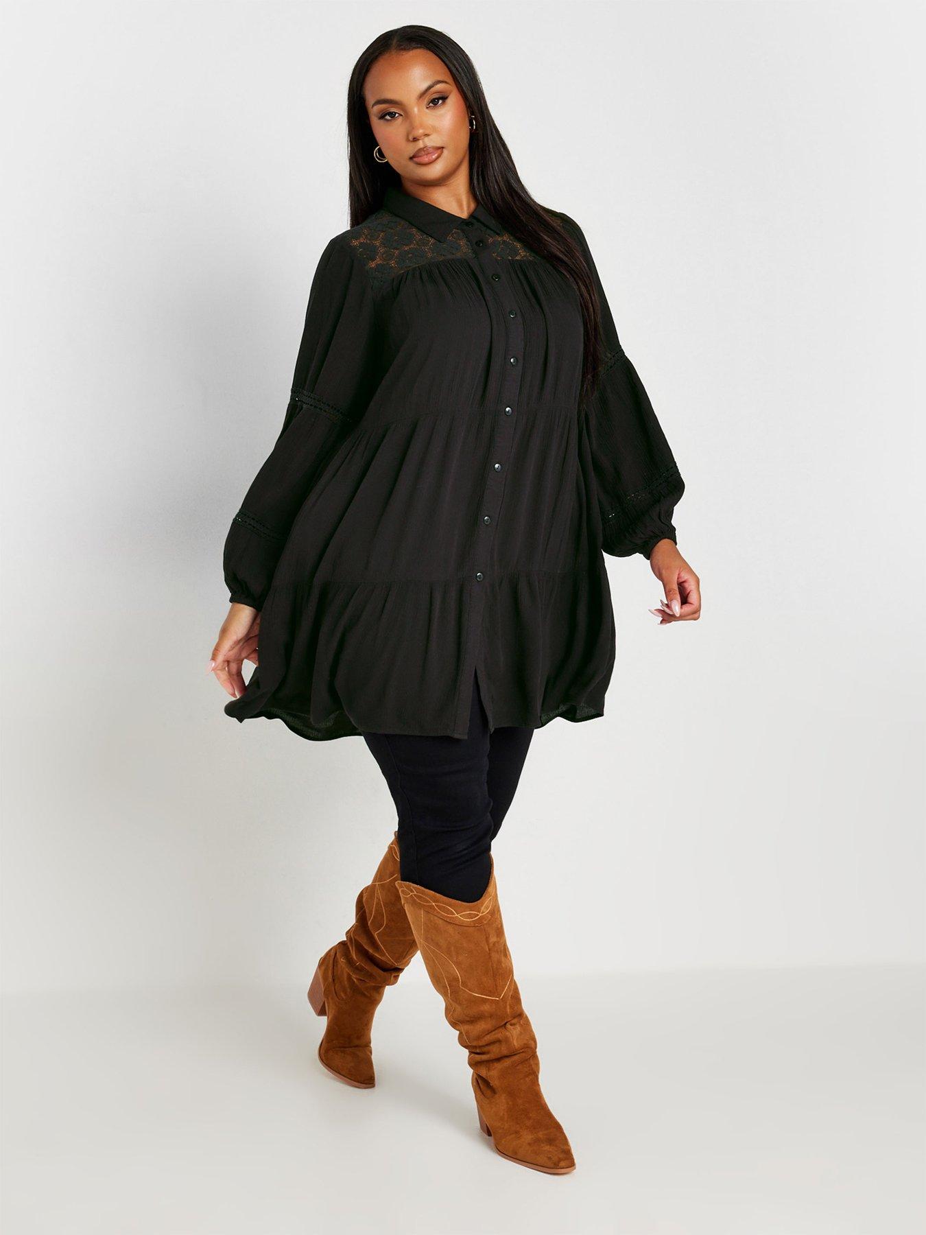 yours-curve-boho-long-sleeve-tiered-shirt-blackback