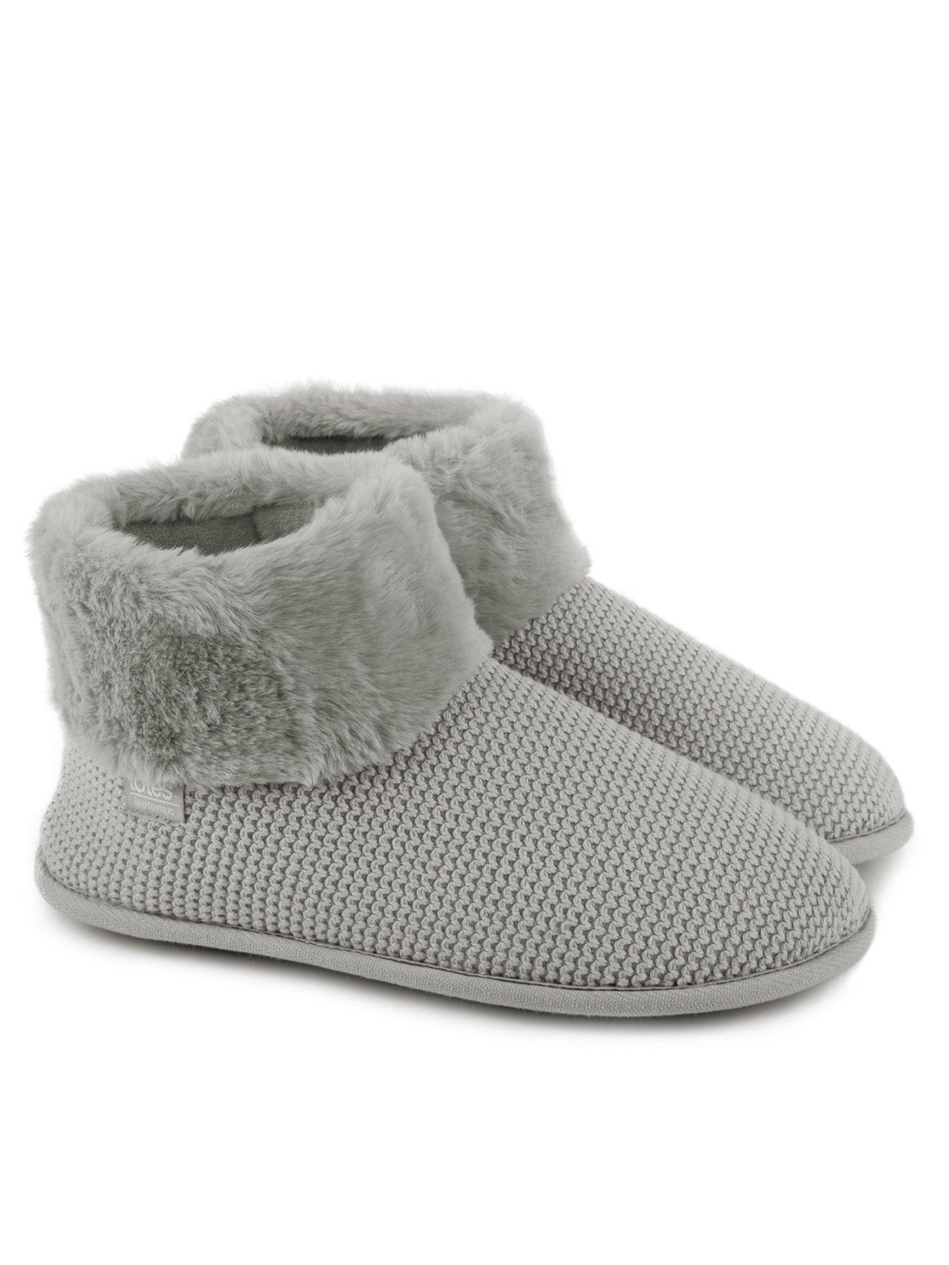 Image of TOTES Totes Isotoner Knit Boot with Faux Fur Cuff Slippers - Grey