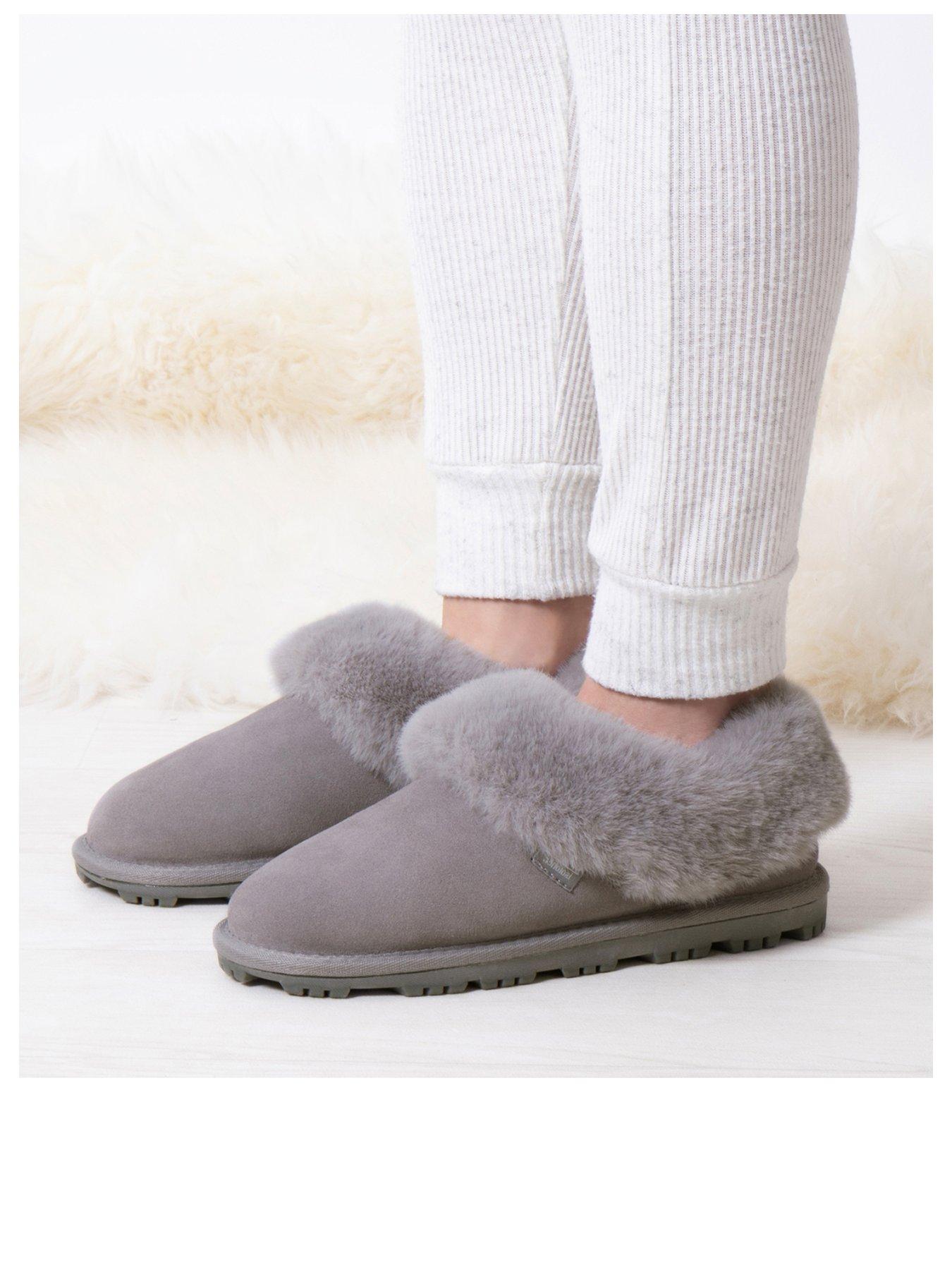 totes-isotoner-real-suede-bootie-slippers-greystillFront