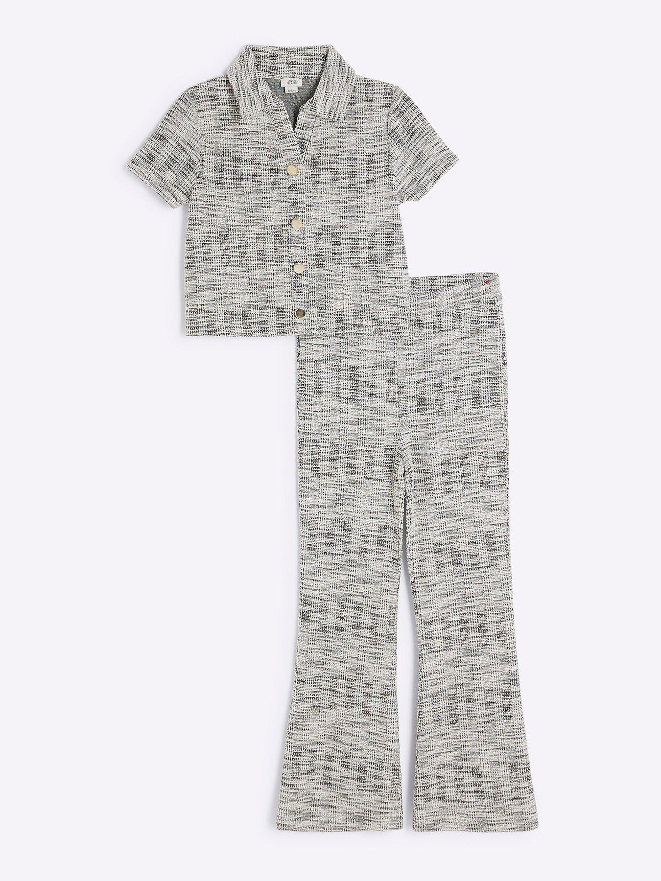 river-island-girls-polo-top-and-kickflare-set-grey