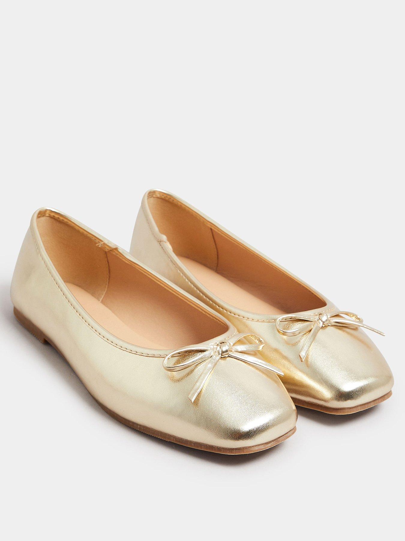 yours-extra-wide-fit-metallic-ballet-pumps-goldstillFront