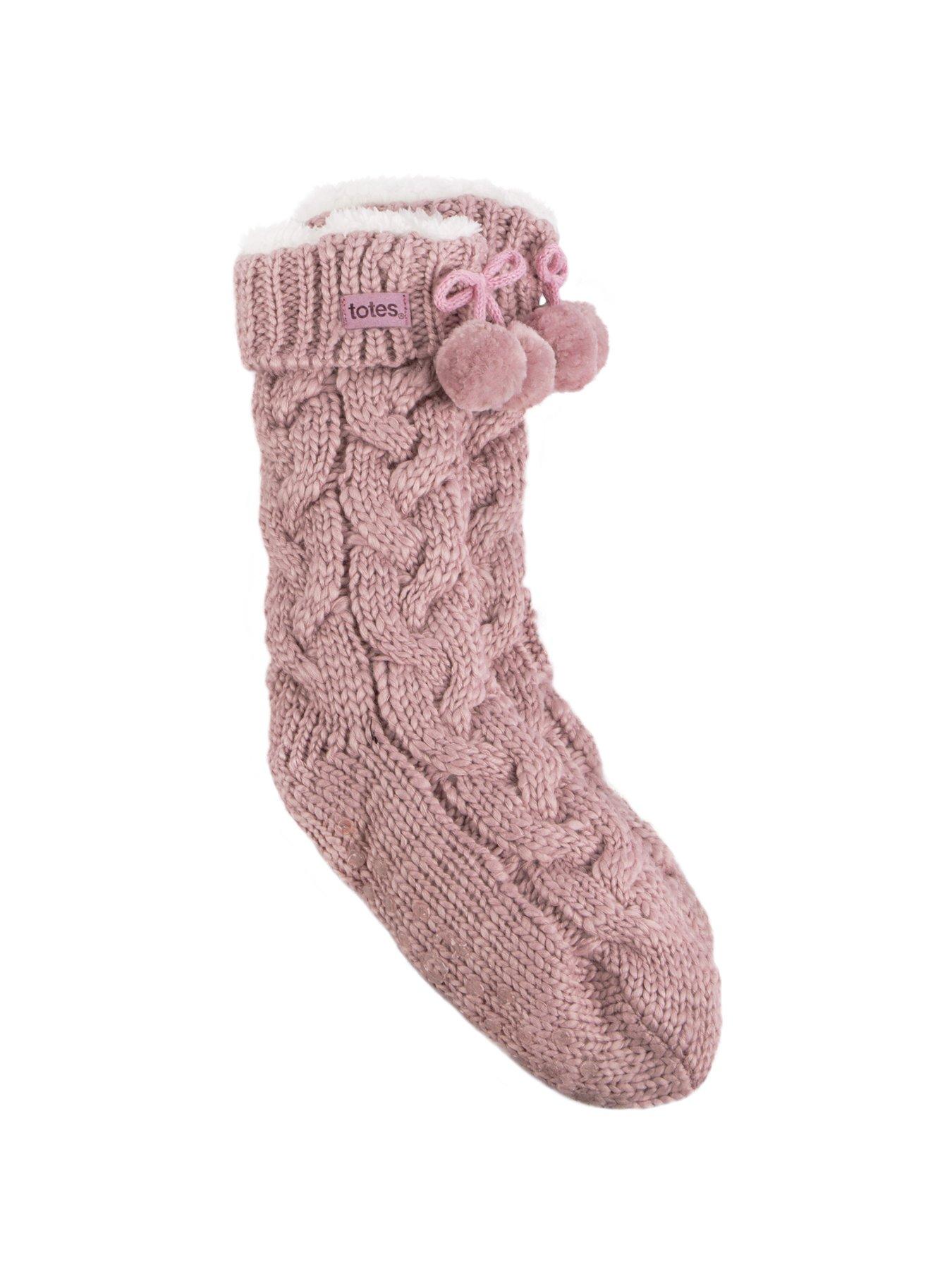 totes-totes-luxury-knitted-slipper-socks-with-pom-pink