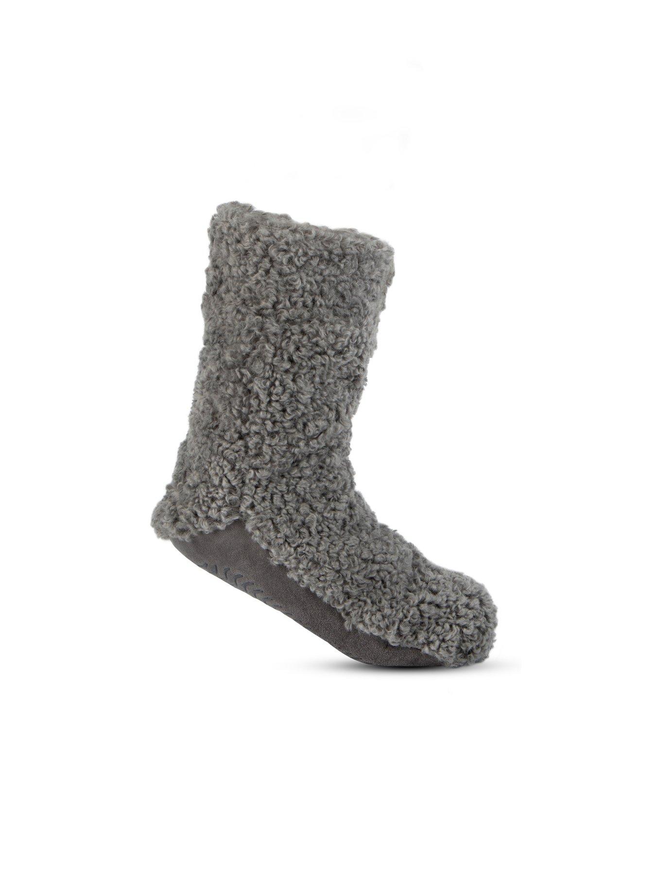 totes-totes-textured-faux-fur-slipper-sock-booties-charcoalback