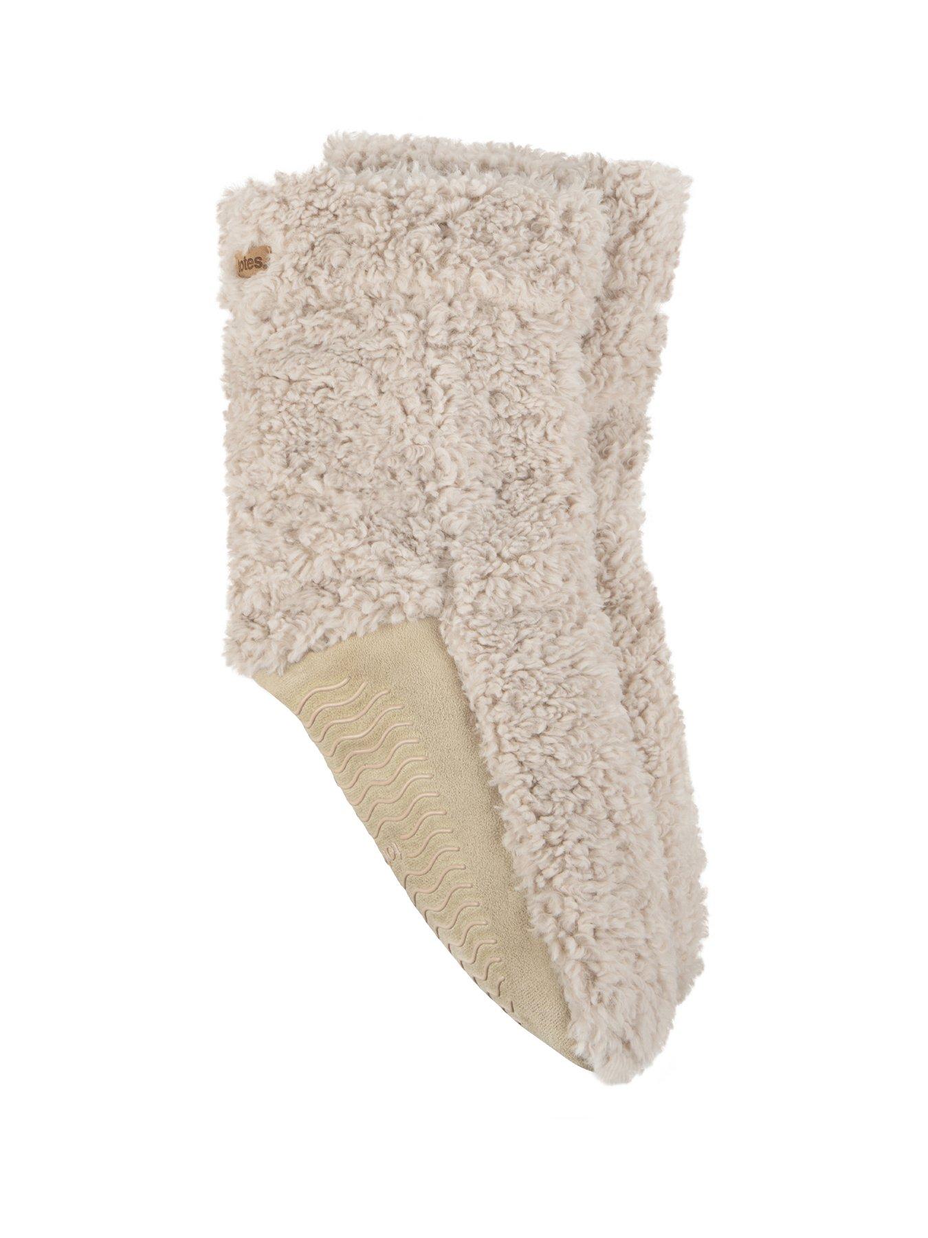 TOTES Totes Textured Faux Fur Slipper Sock Booties - Cream